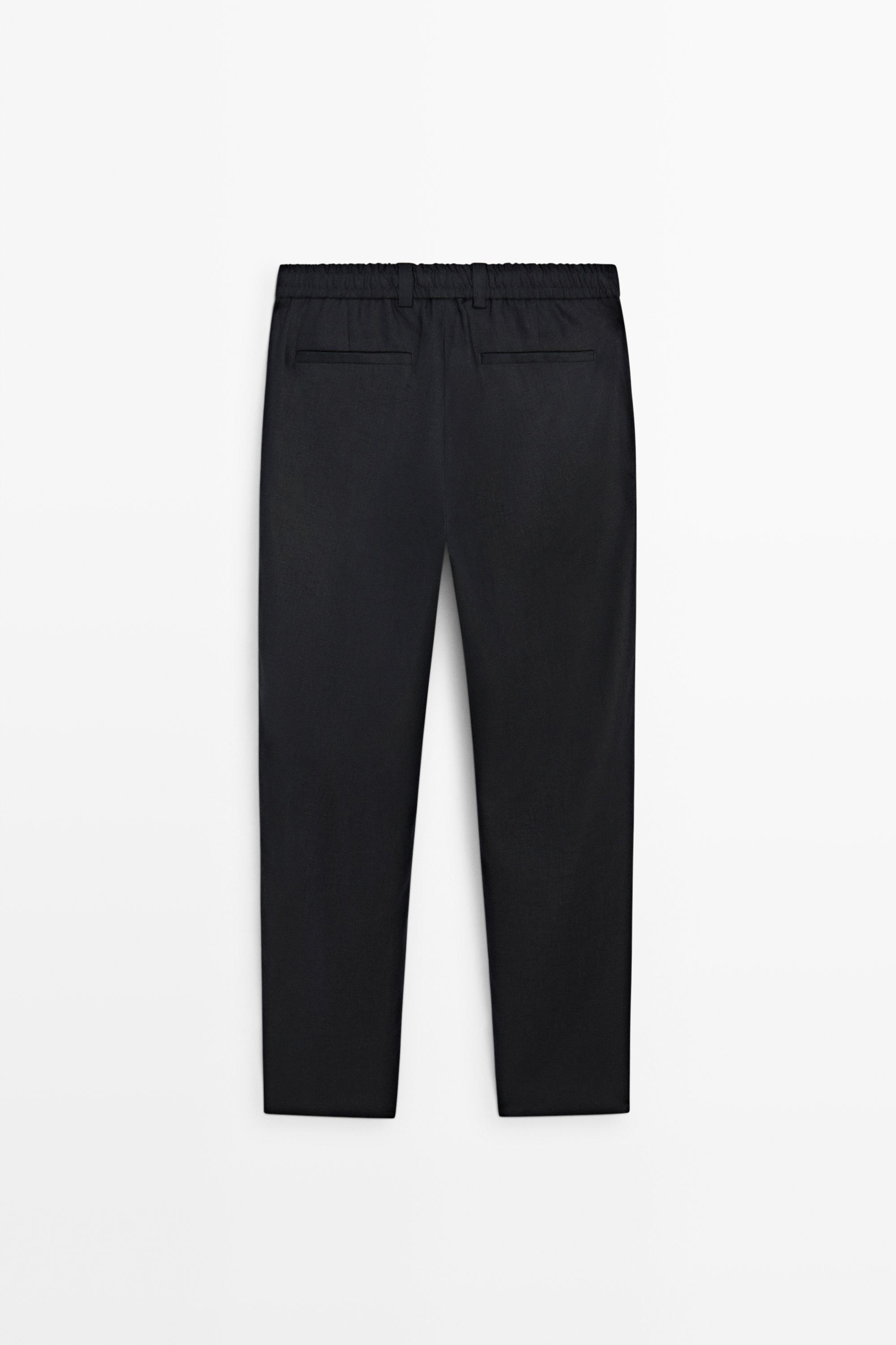 100% linen trousers with elasticated waist — DEEP BLUE