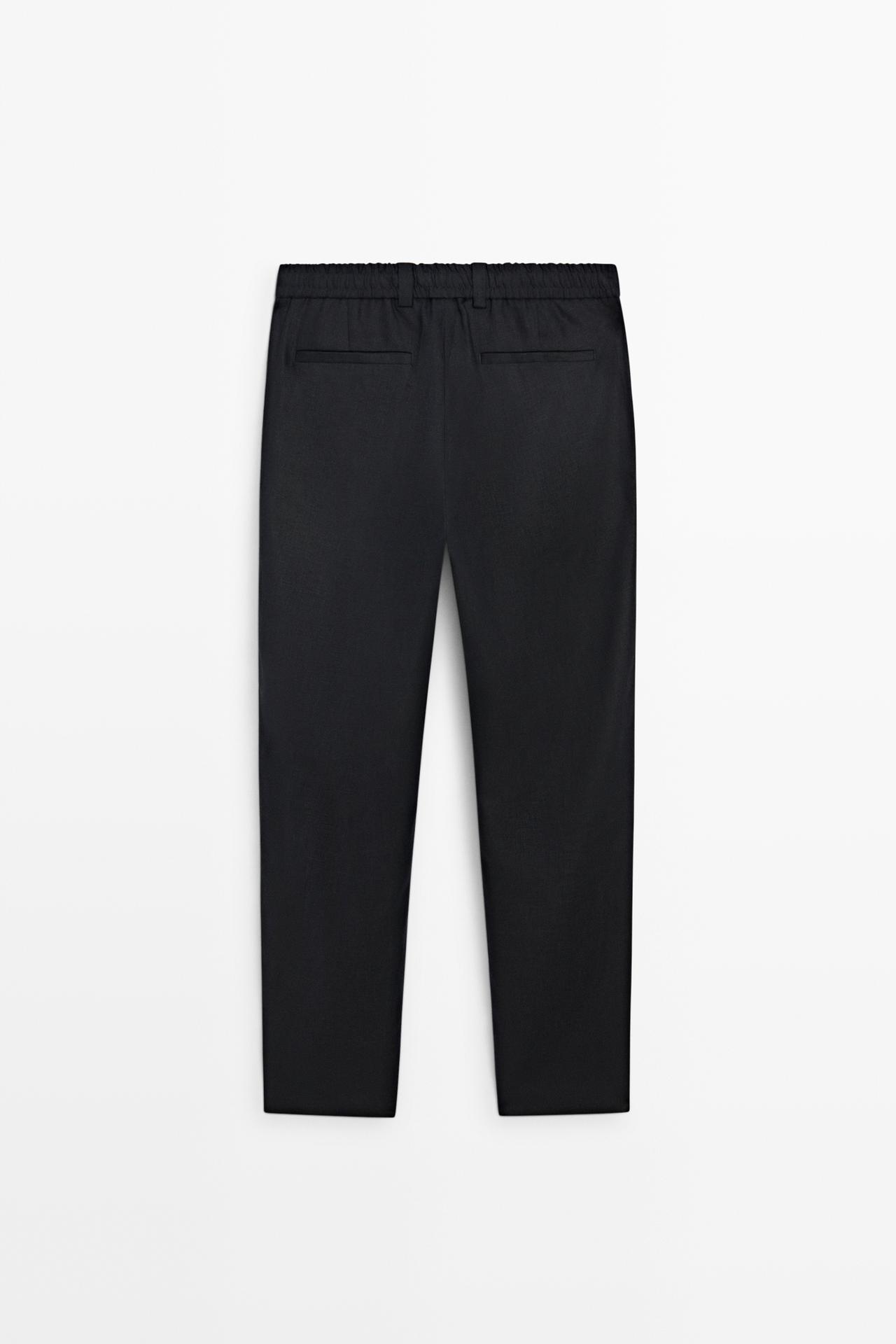 100% linen trousers with elasticated waist — DEEP BLUE