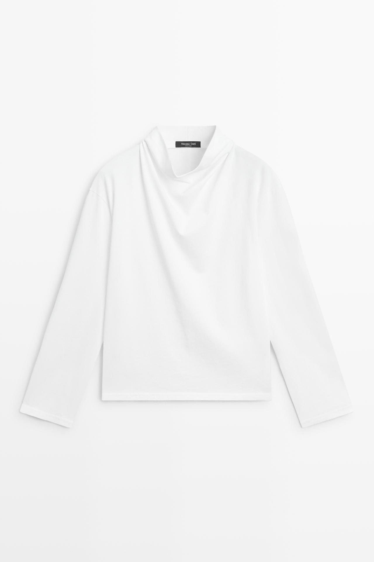 100% cotton draped neckline T-shirt — Off white