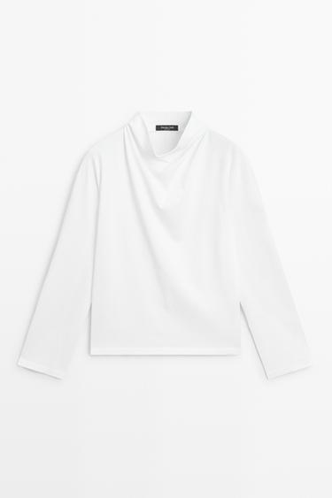 100% cotton draped neckline T-shirt — Off white 2
