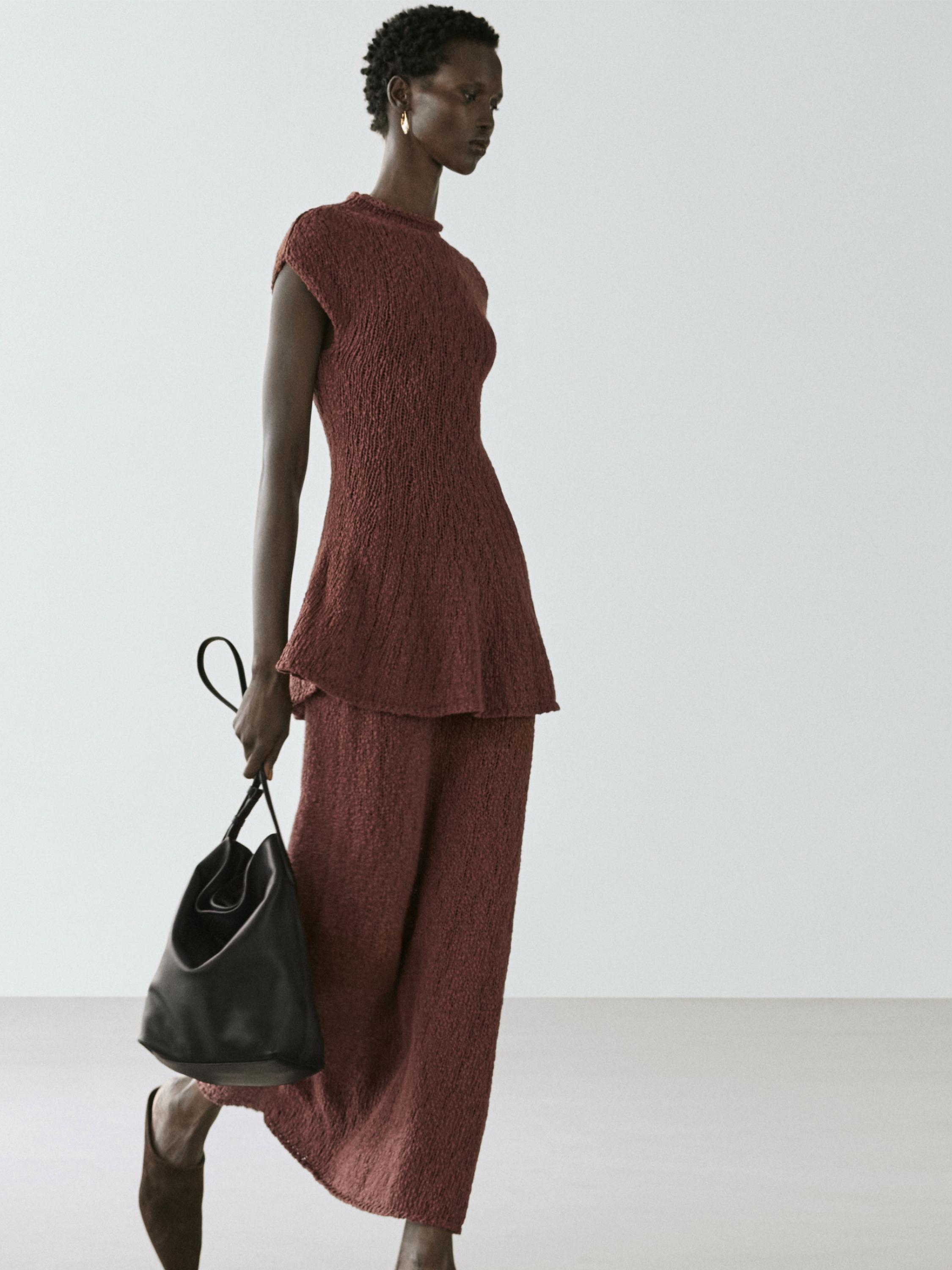 Cotton knit midi skirt — RUSSET
