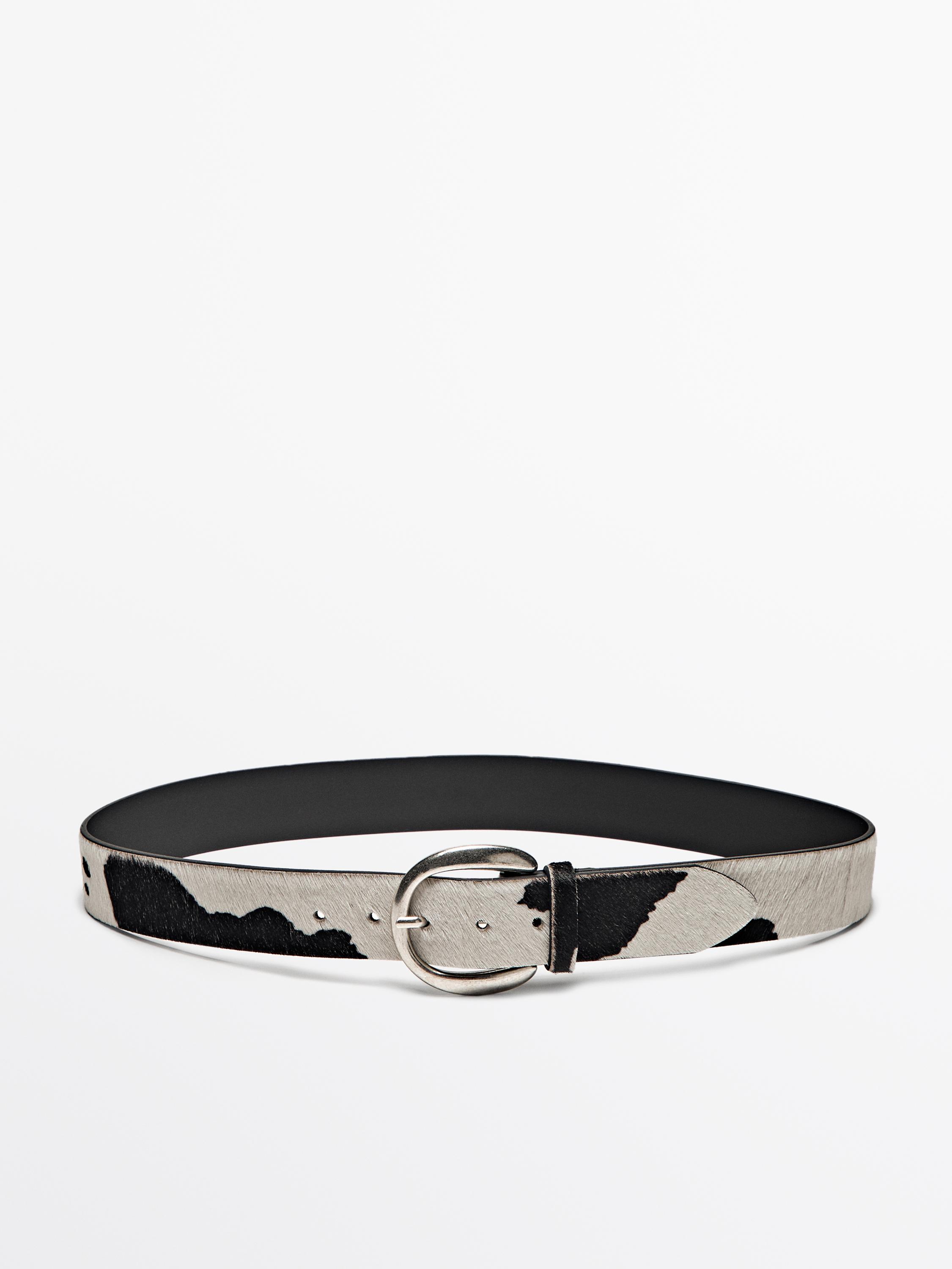 Animal print hair-on leather belt