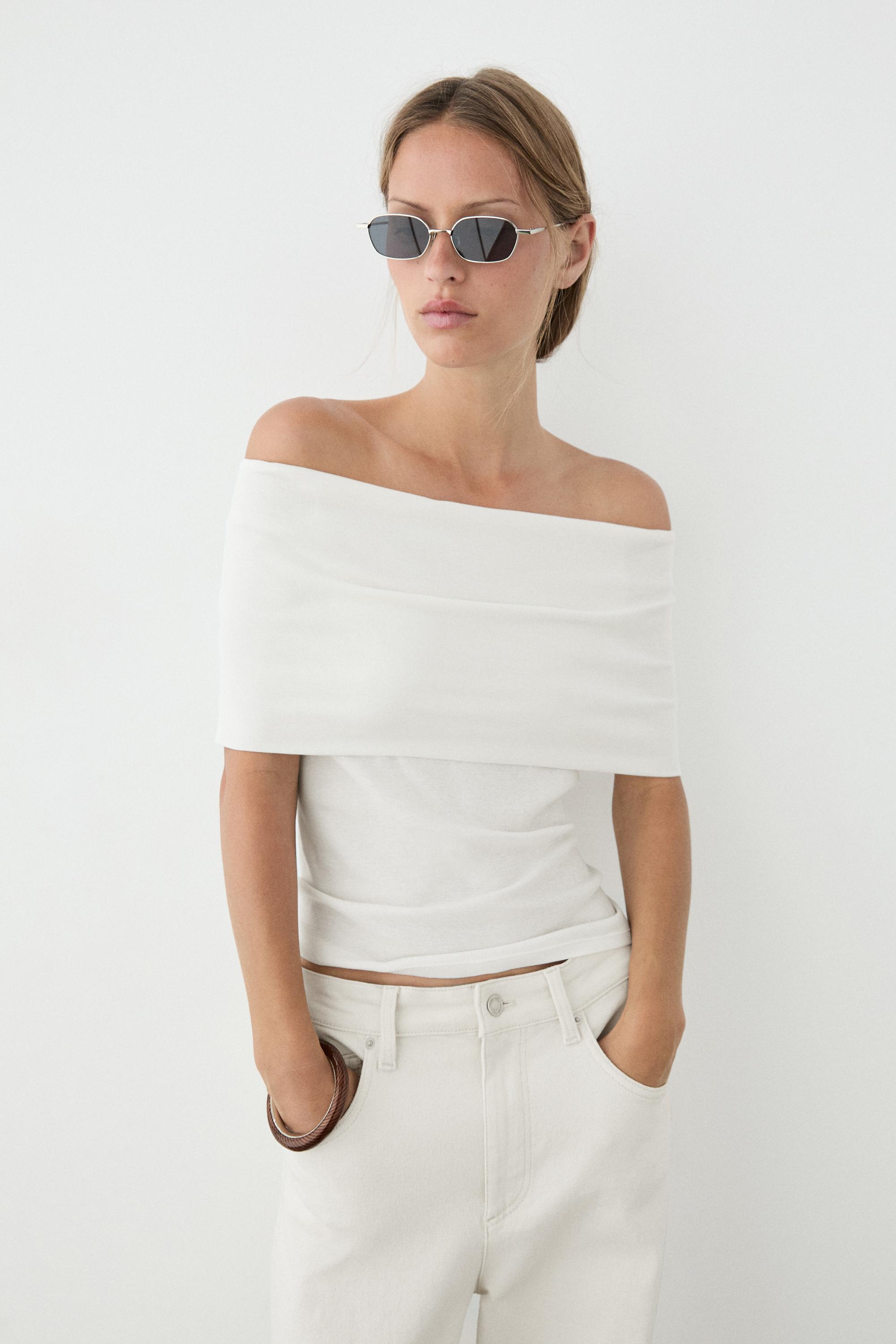Cotton off-the-shoulder top — Off white