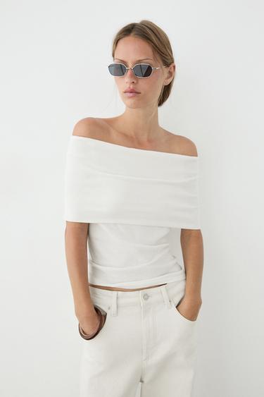Cotton off-the-shoulder top — Off white 8