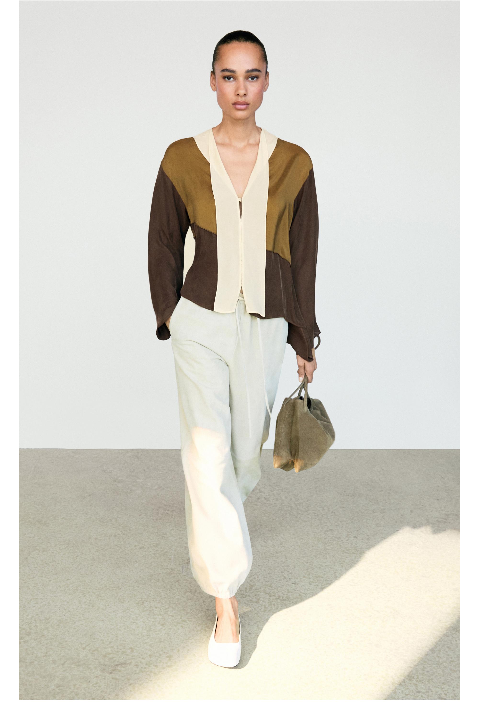 Tricolor flowing shirt — Chocolate