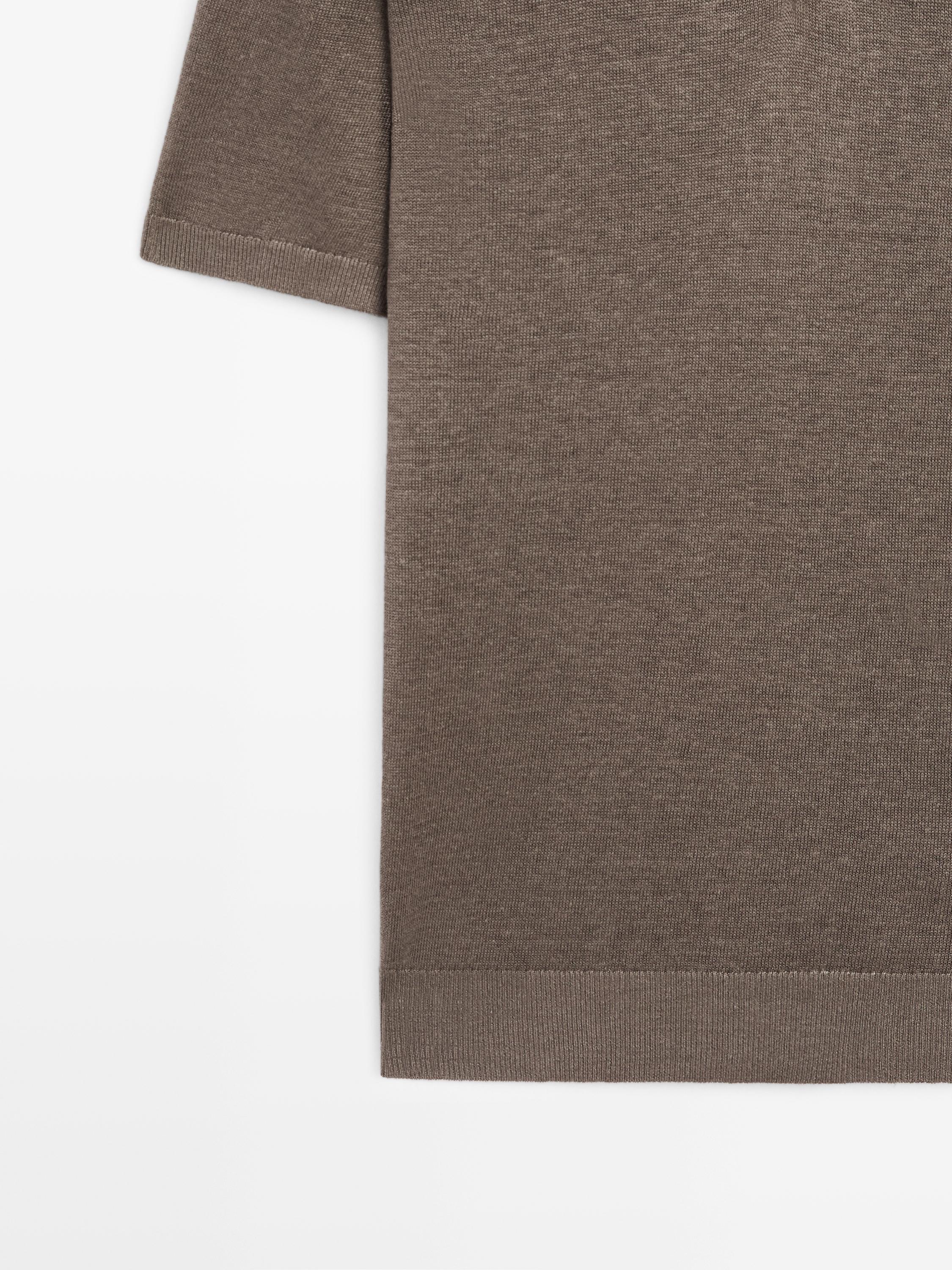 Linen knit polo sweater — MOCHA