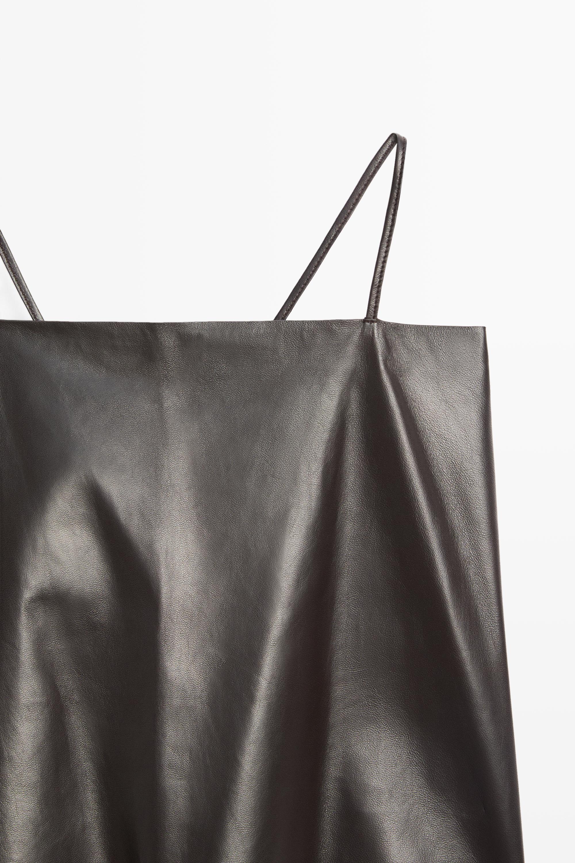 Nappa leather strappy top with back detail — BROWN