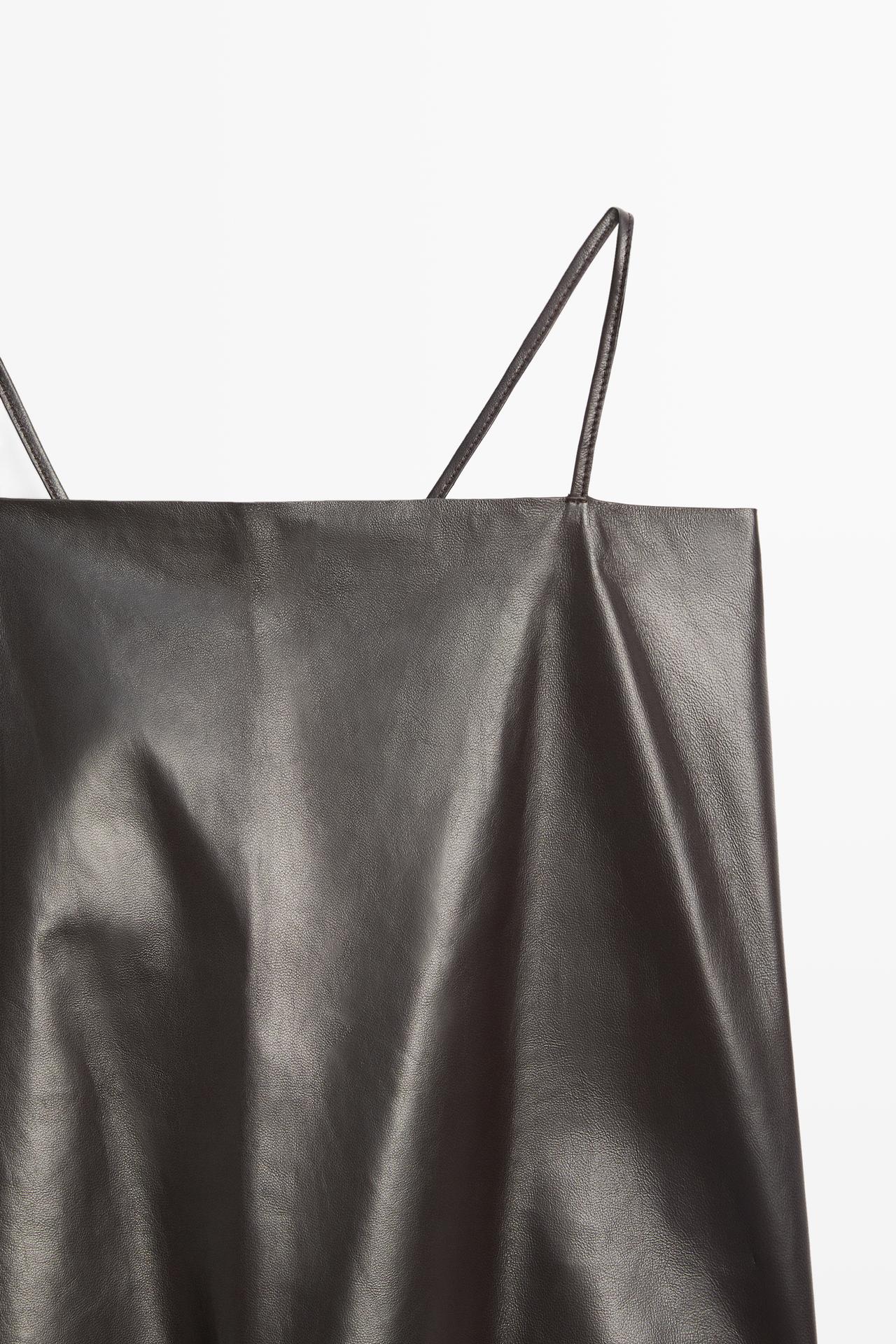 Nappa leather strappy top with back detail — BROWN
