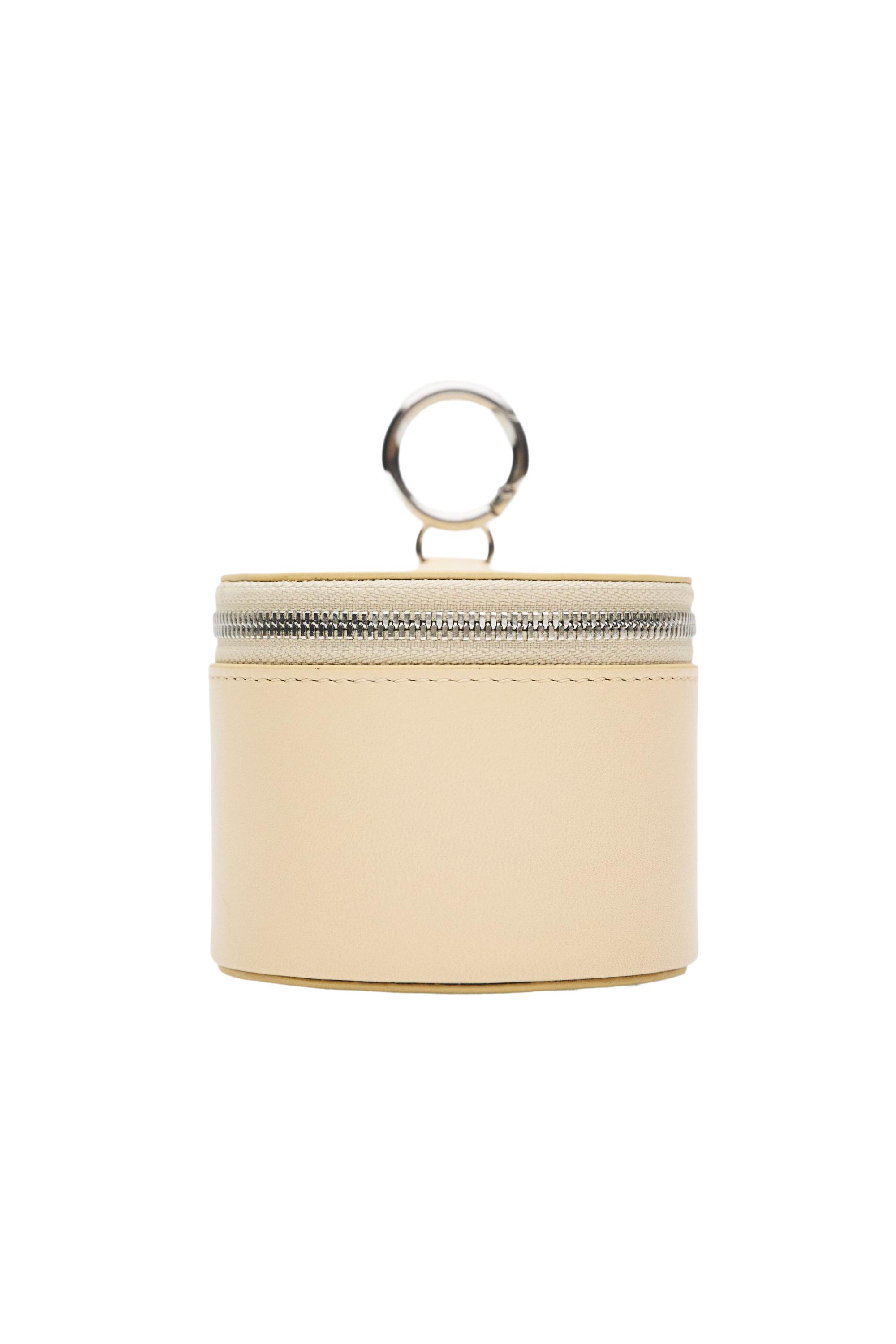 Round nappa leather bag with rhinestones — Vanilla