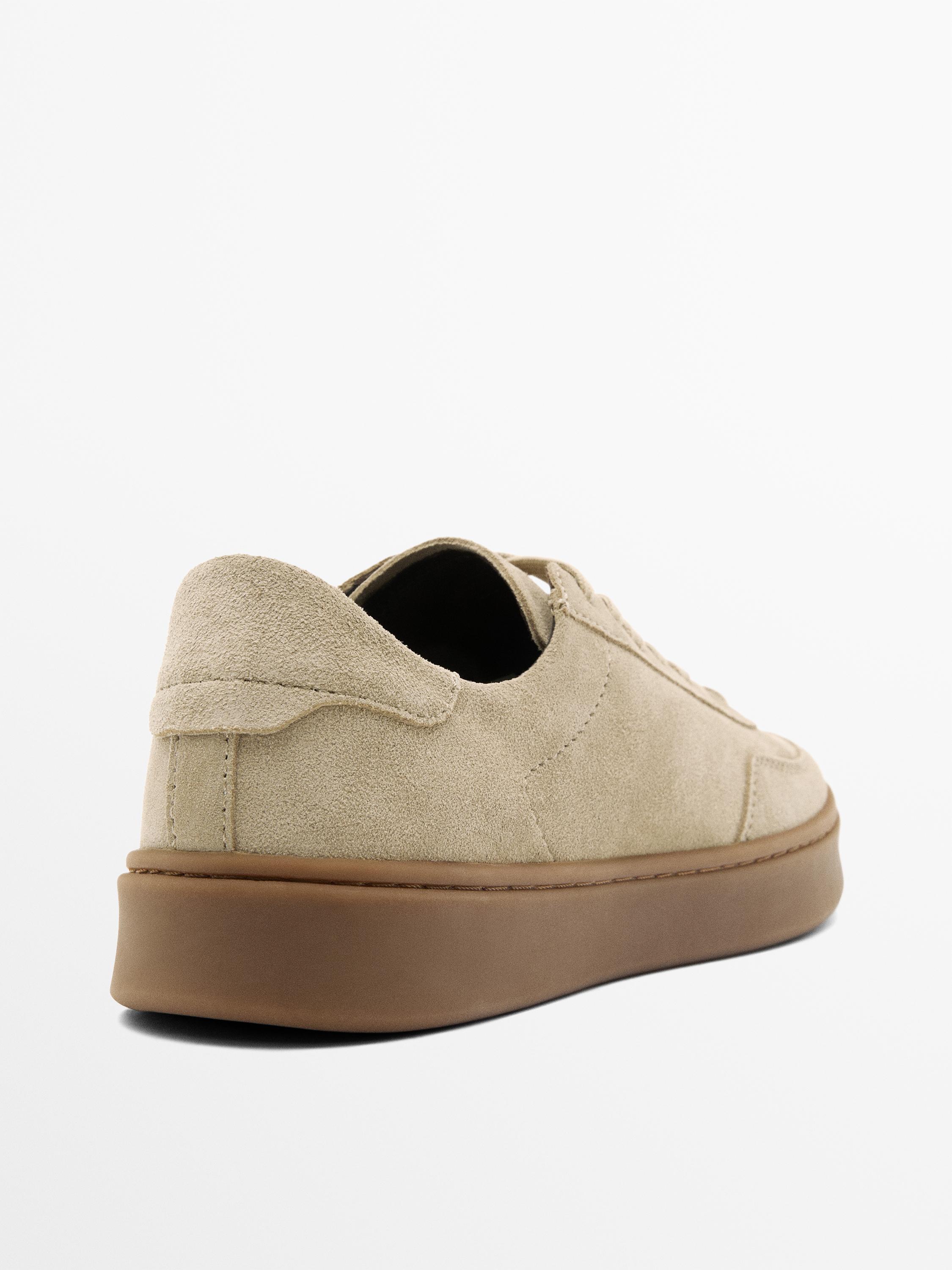 Split suede leather trainers — SAND BROWN