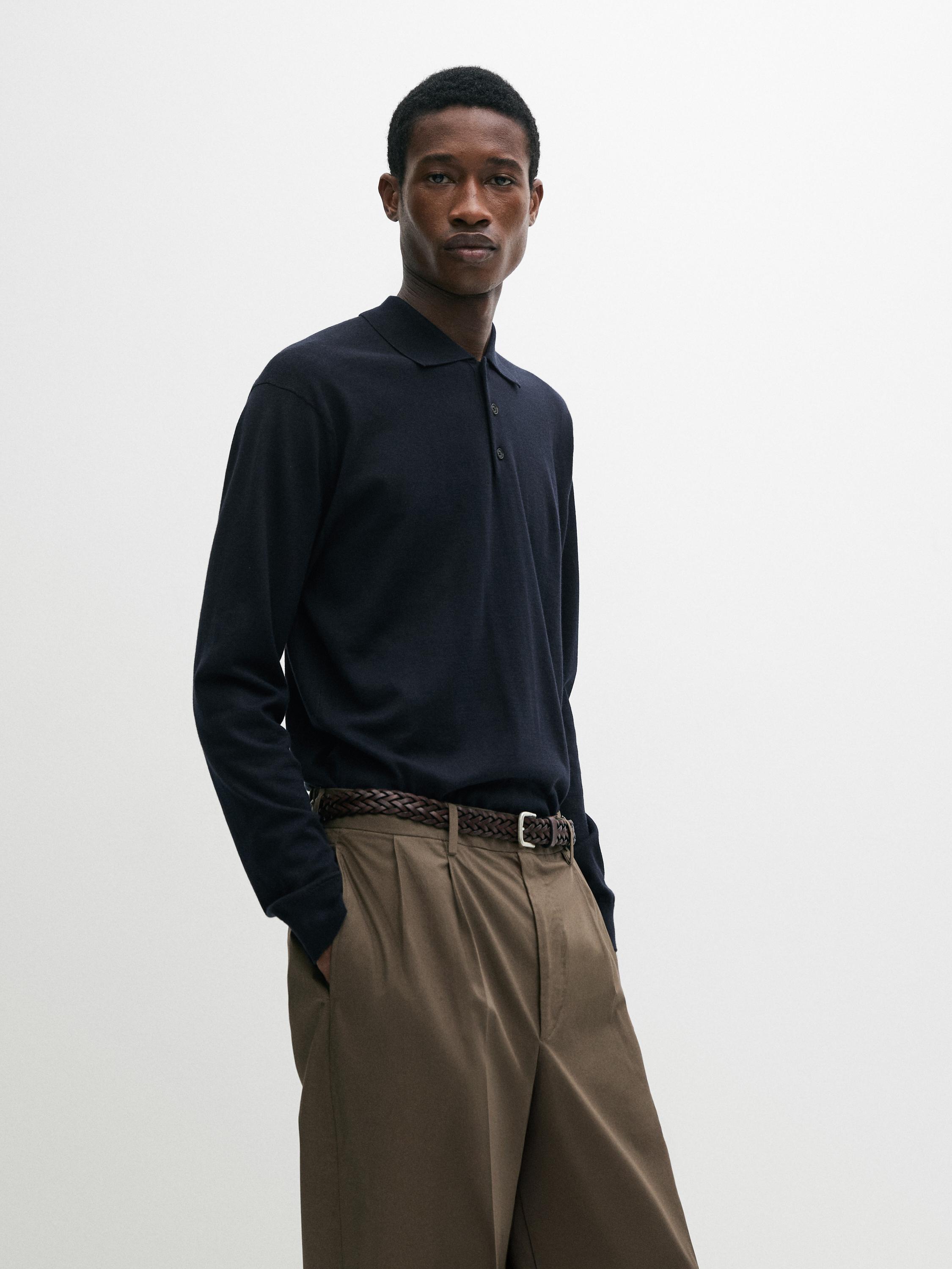 Cotton knit polo sweater