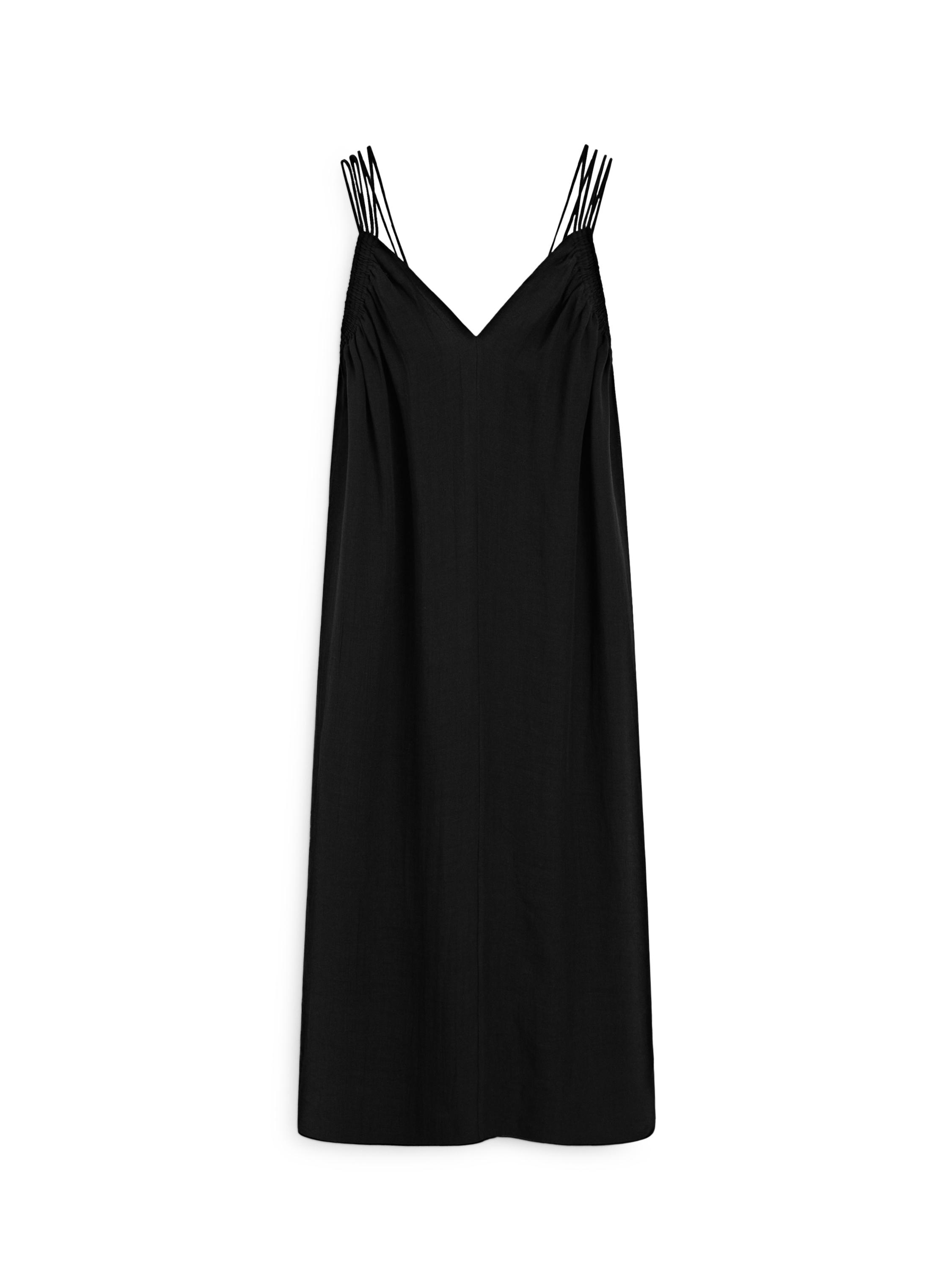 Ramie blend strappy midi dress — BLACK