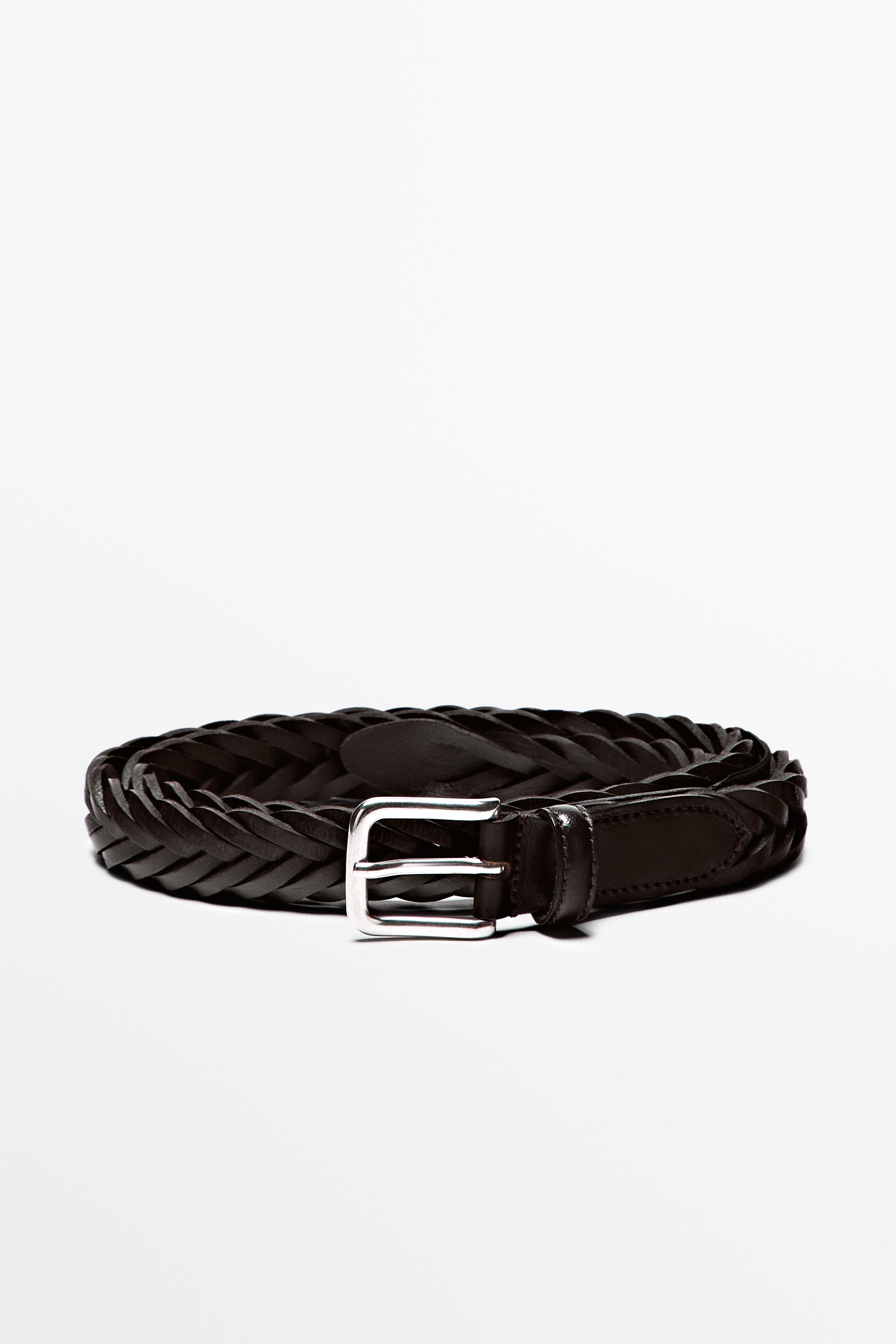 Braided leather belt — BROWN