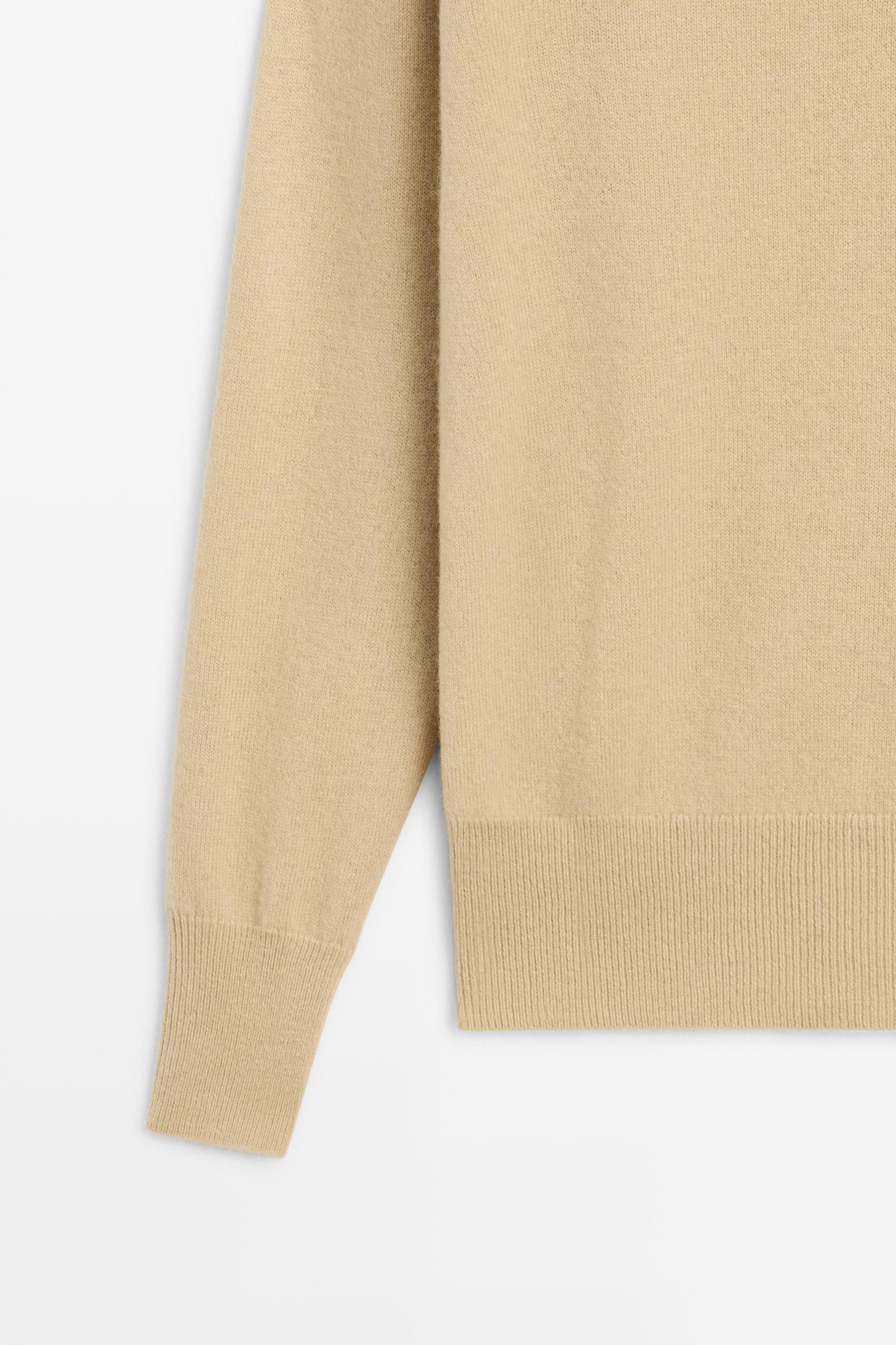 High neck knit sweater with button detail — CAMEL