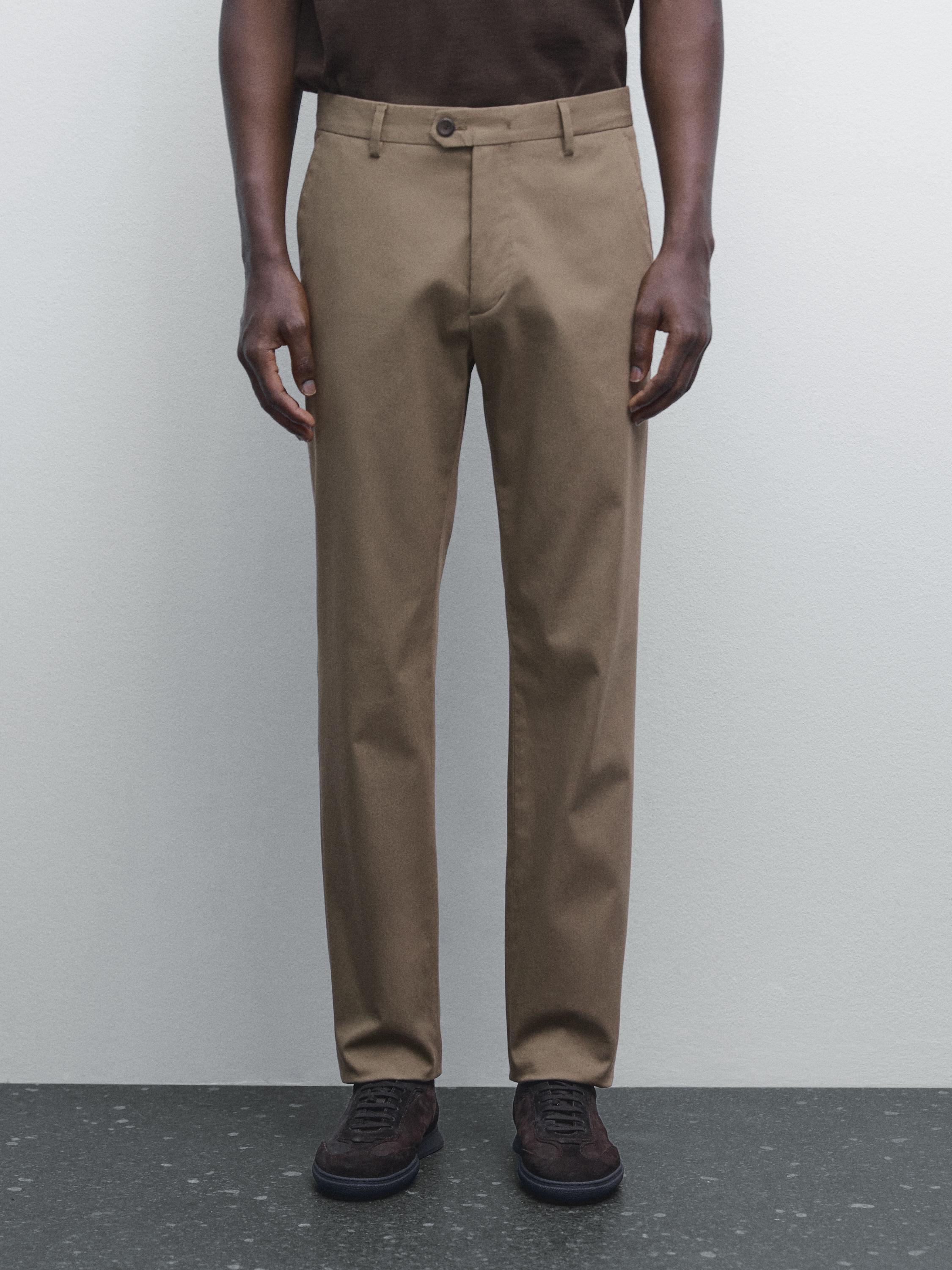 Slim fit cotton blend trousers