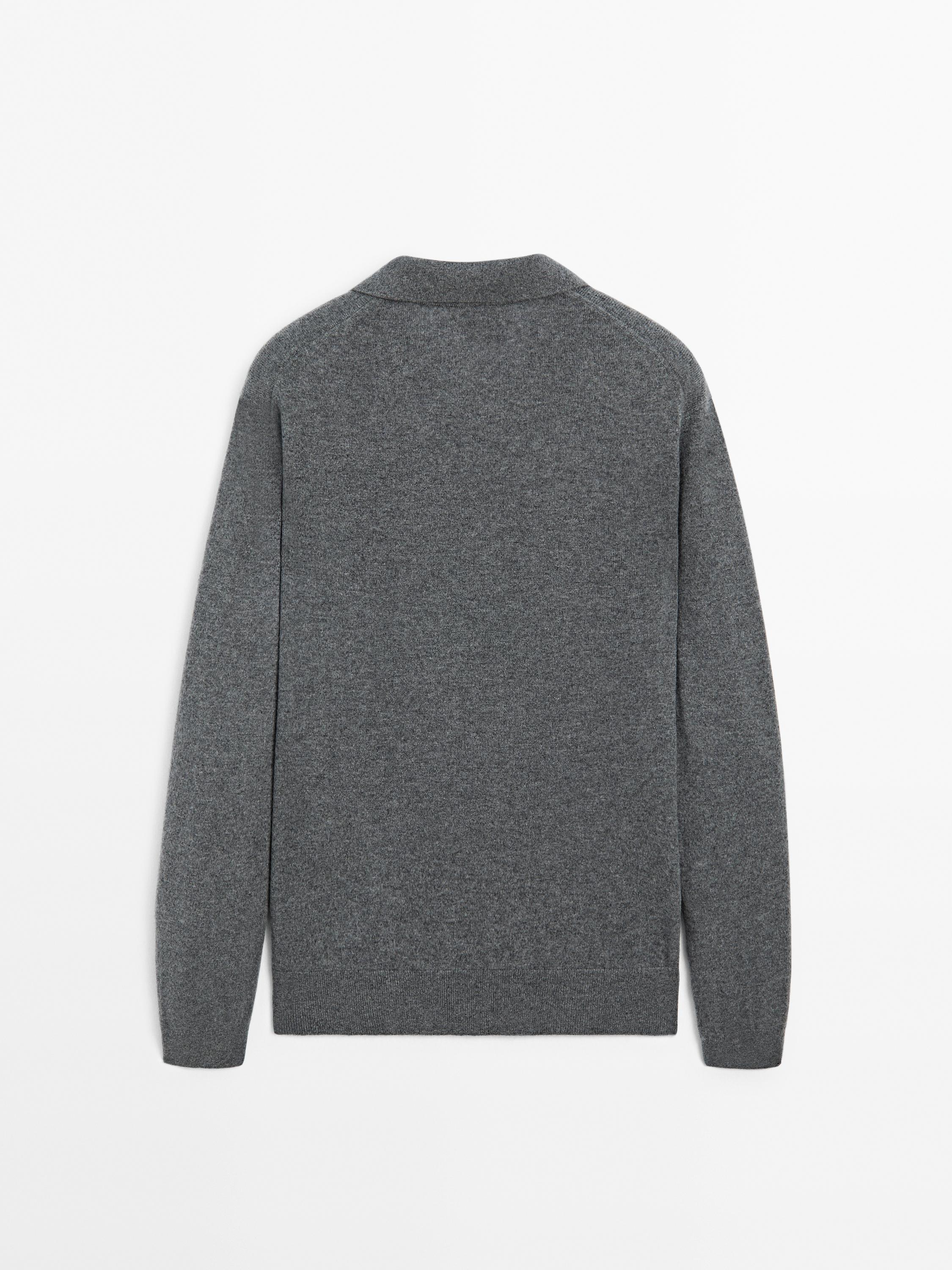 100% cashmere knit polo collar sweater