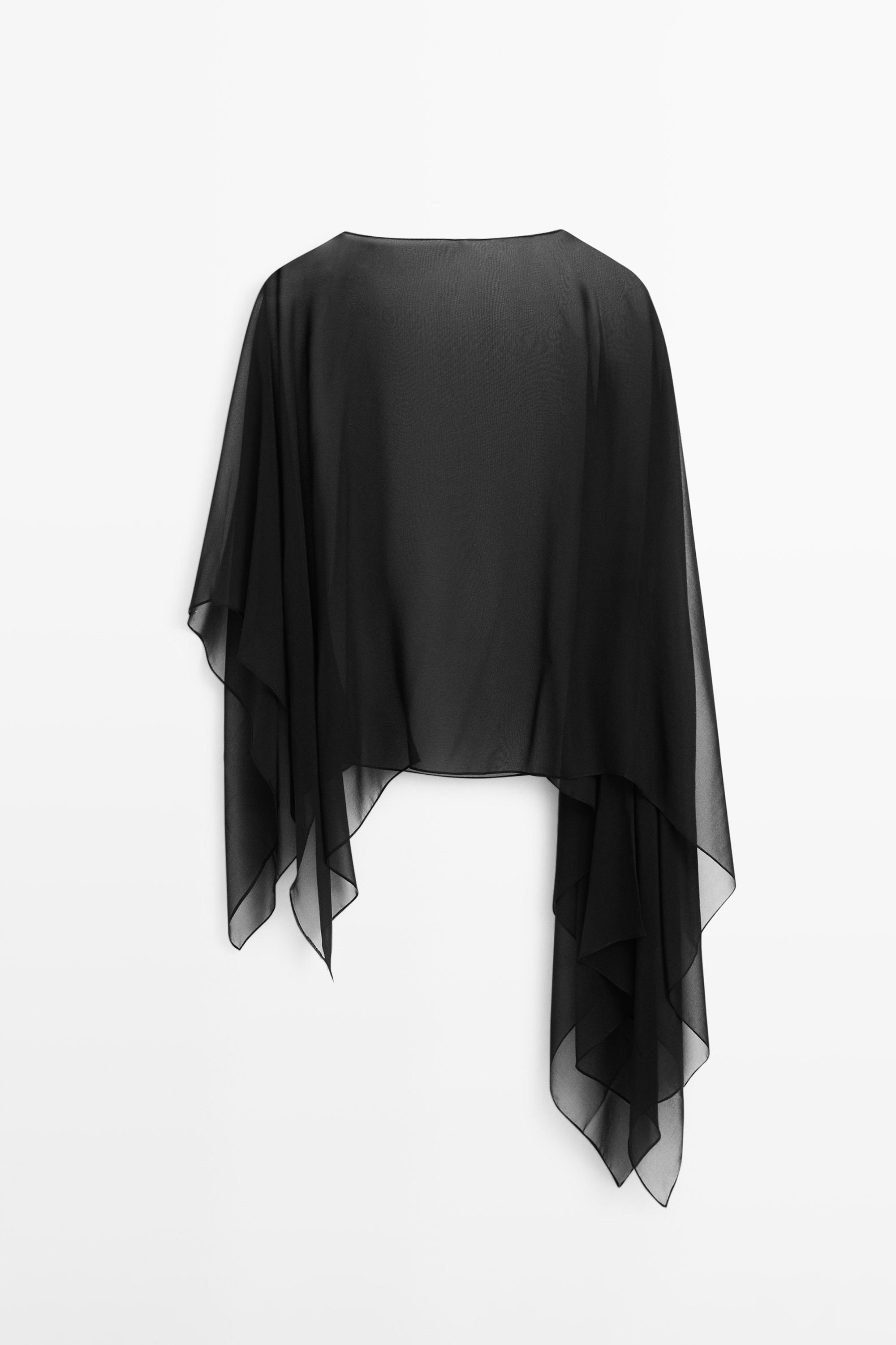 Asymmetric cut silk cape — BLACK