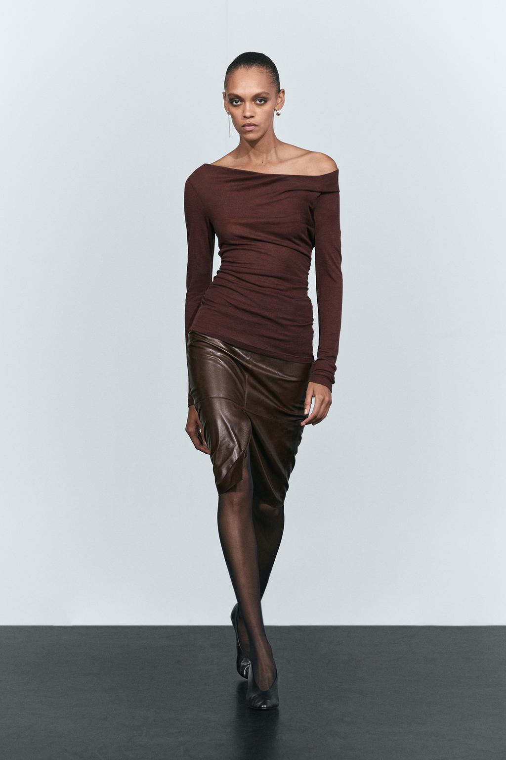 Asymmetric long sleeve flowing top
