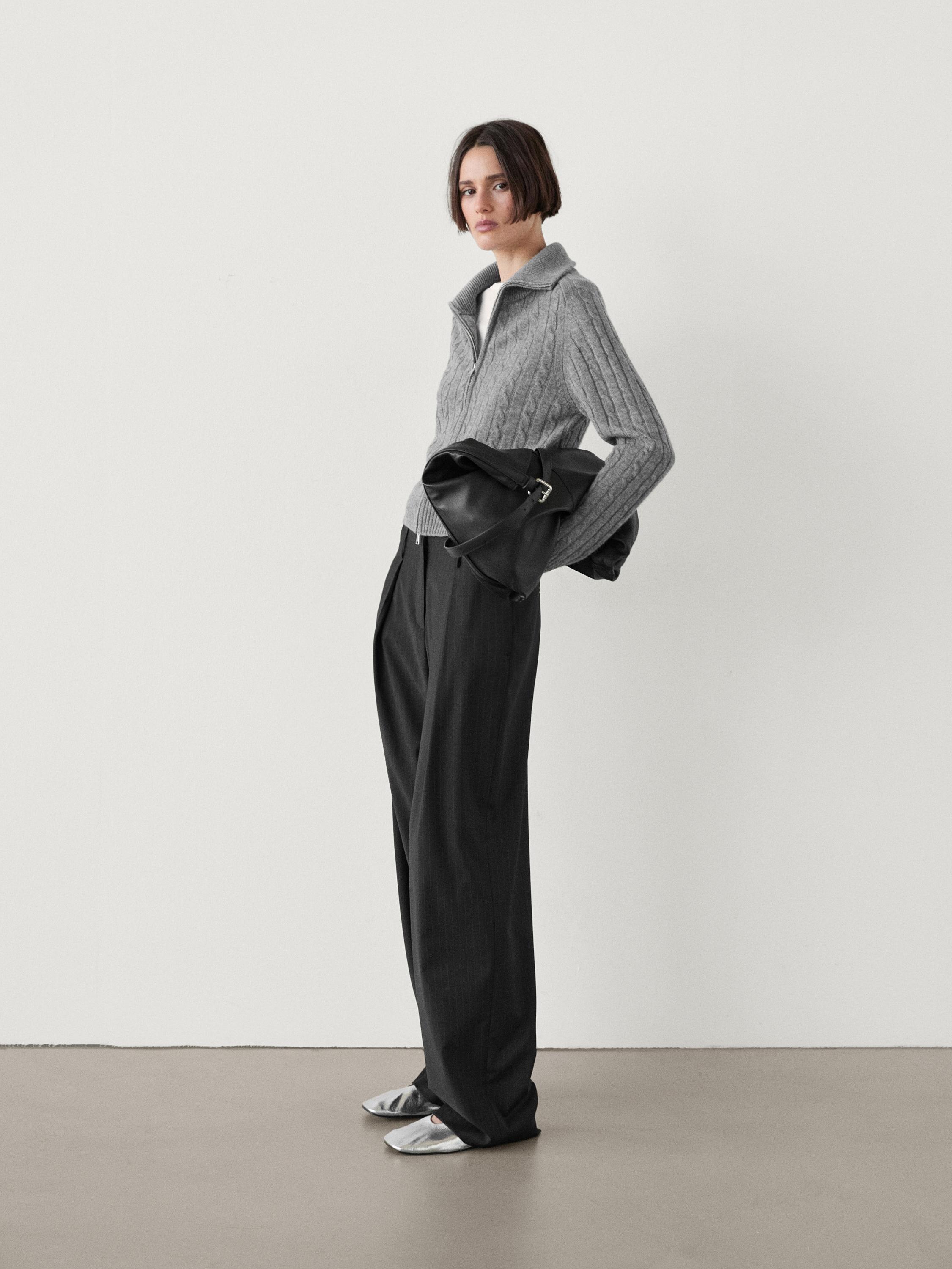 Straight-leg pleated pinstripe trousers