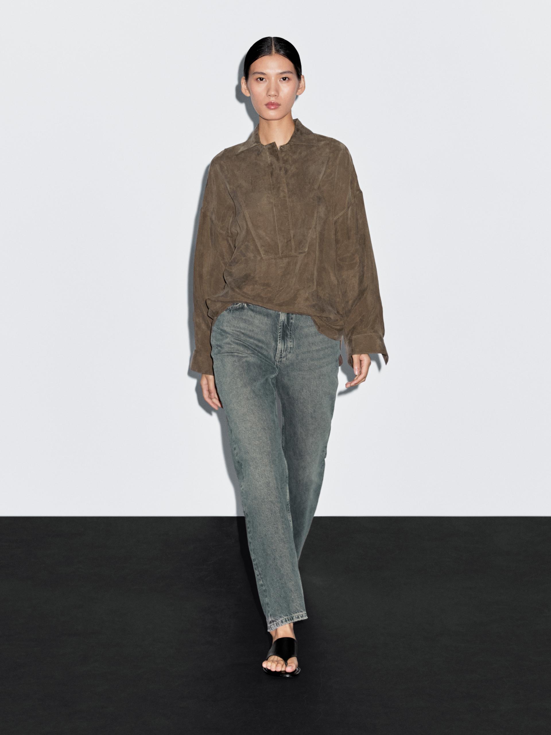 Blouse With Zip On The Chest - Marron - M - Massimo Dutti - Femme