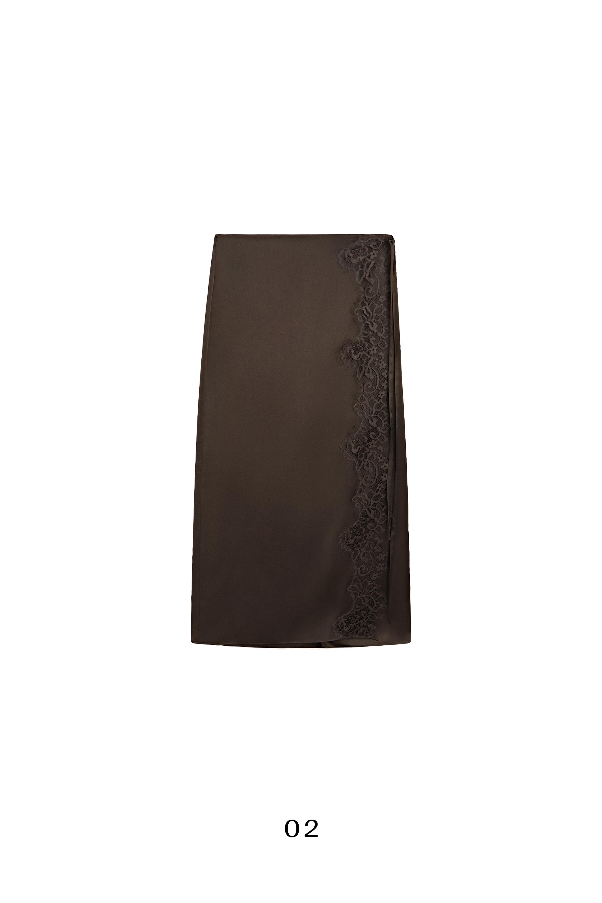 100% silk lace-detail pareo skirt — Chocolate