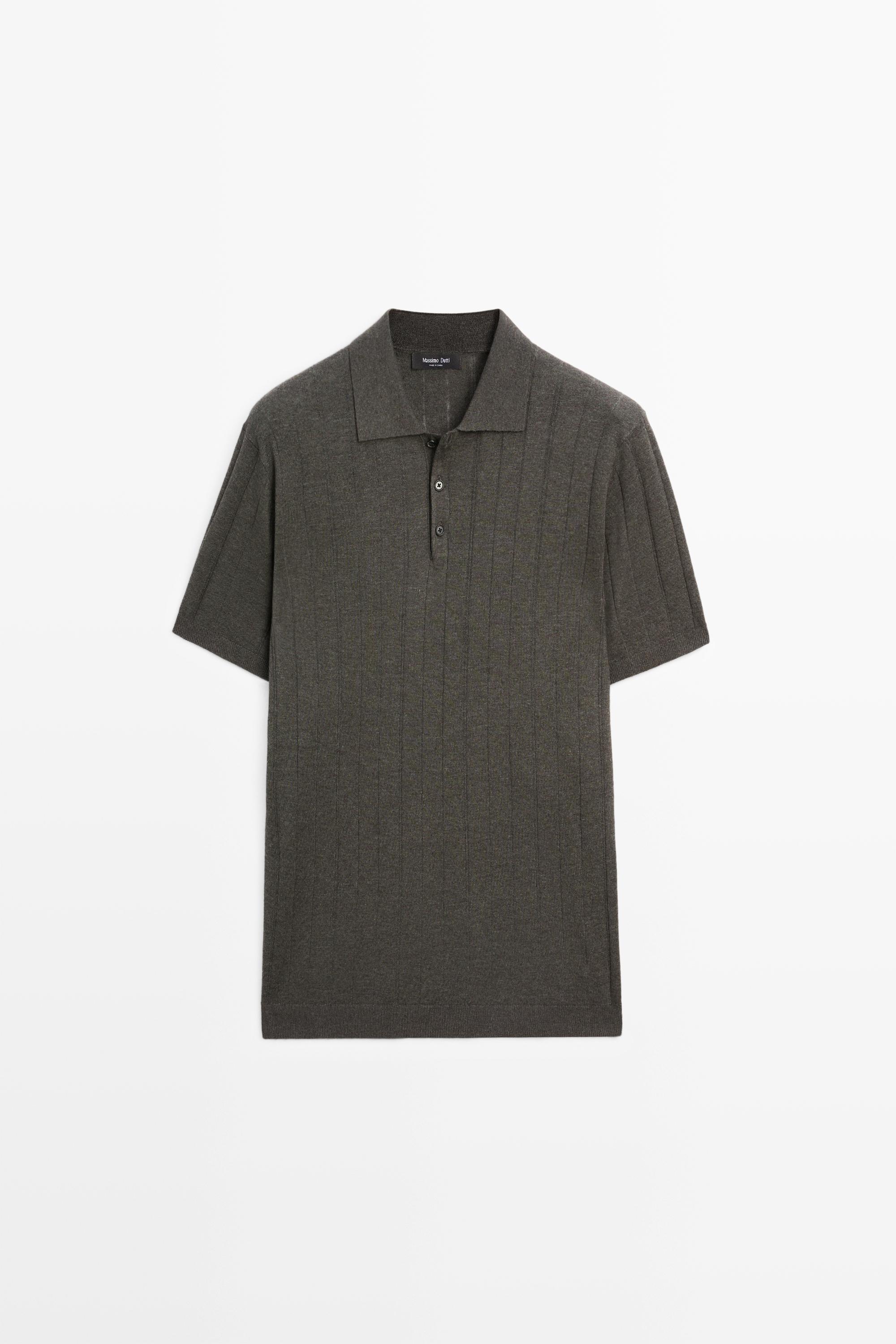 Knit cotton blend polo shirt with short sleeves — CHARCOAL