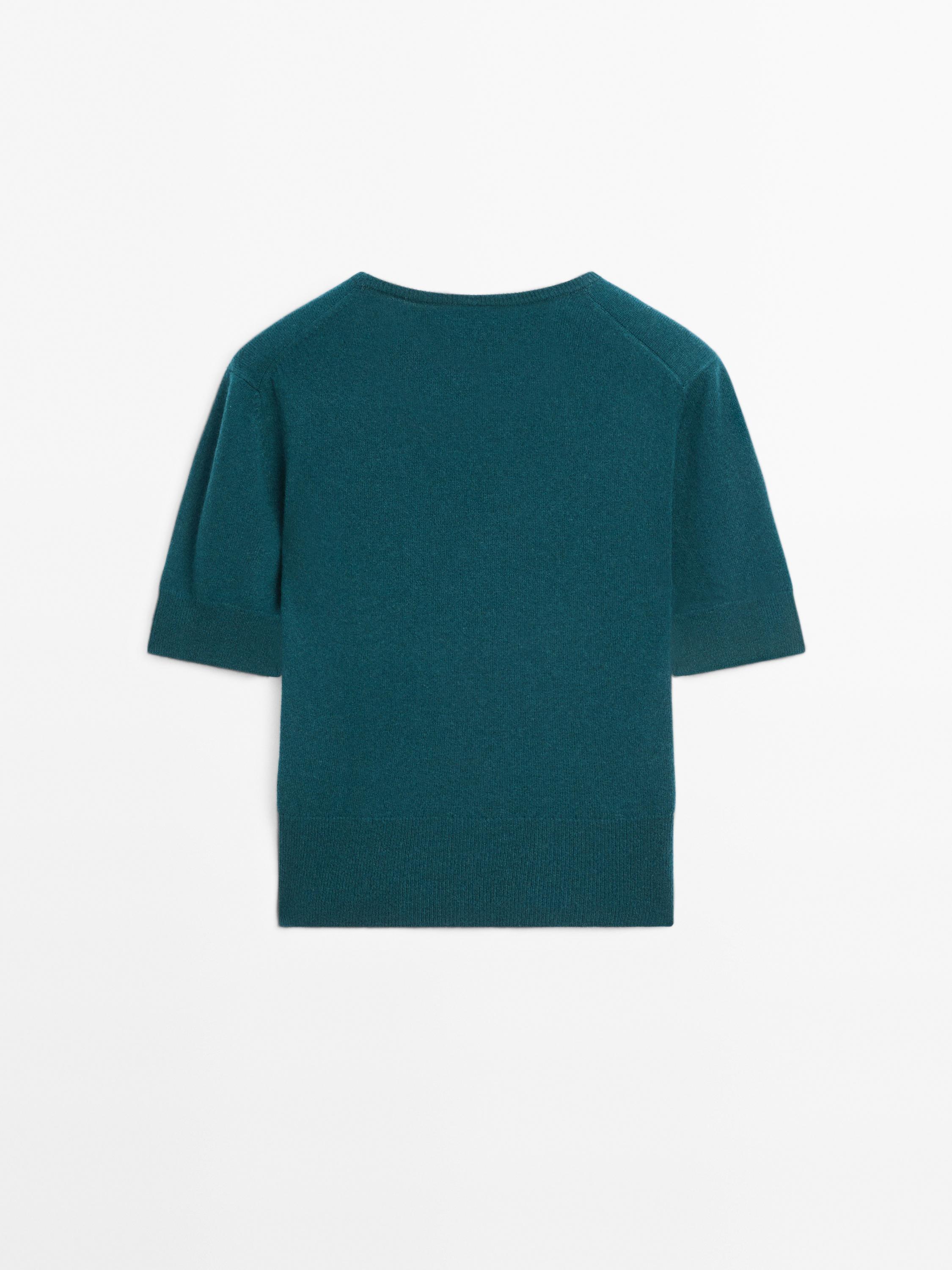 Short sleeve wool blend sweater