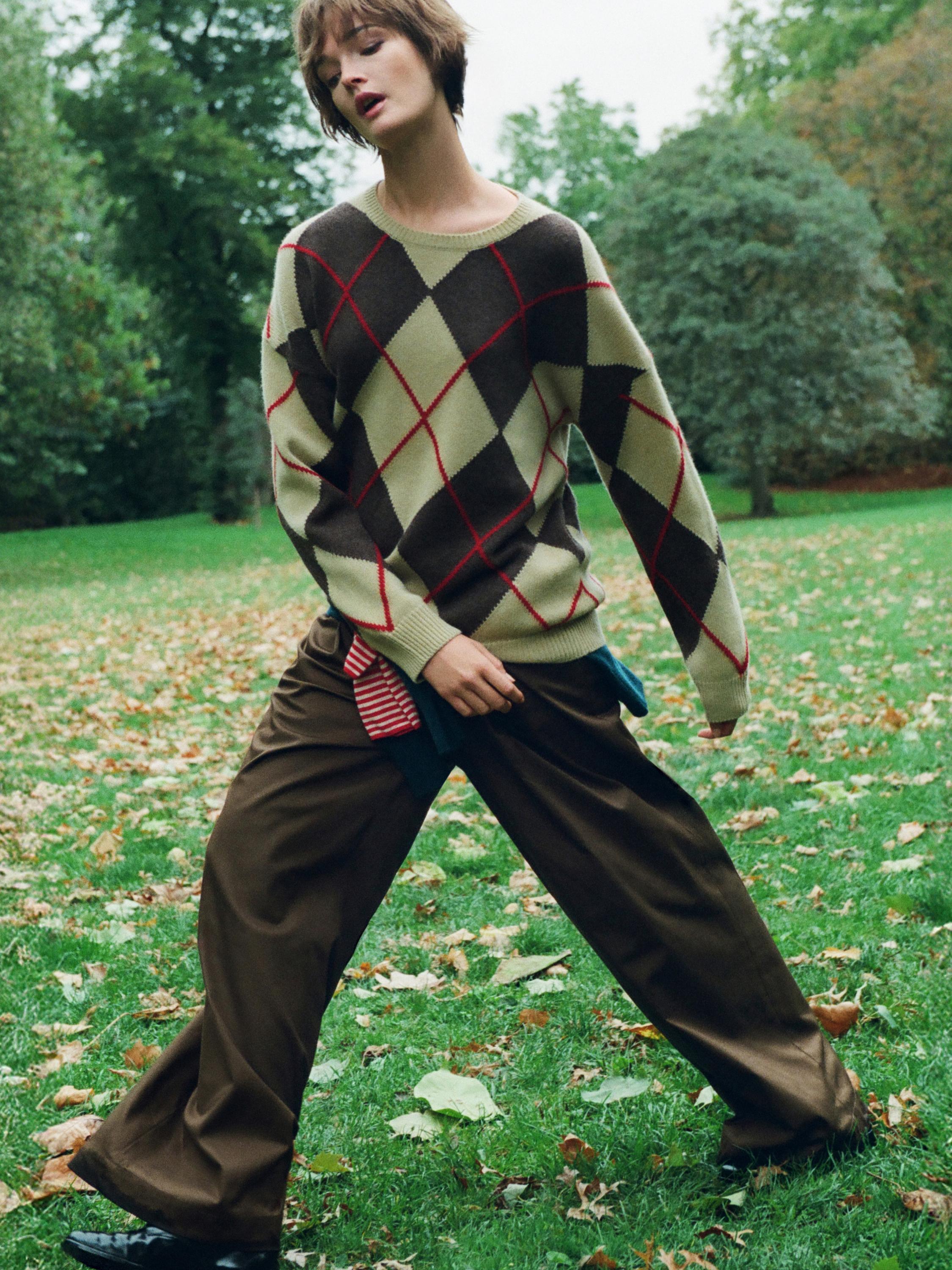 Striktrøje i uldblanding med rombedetalje