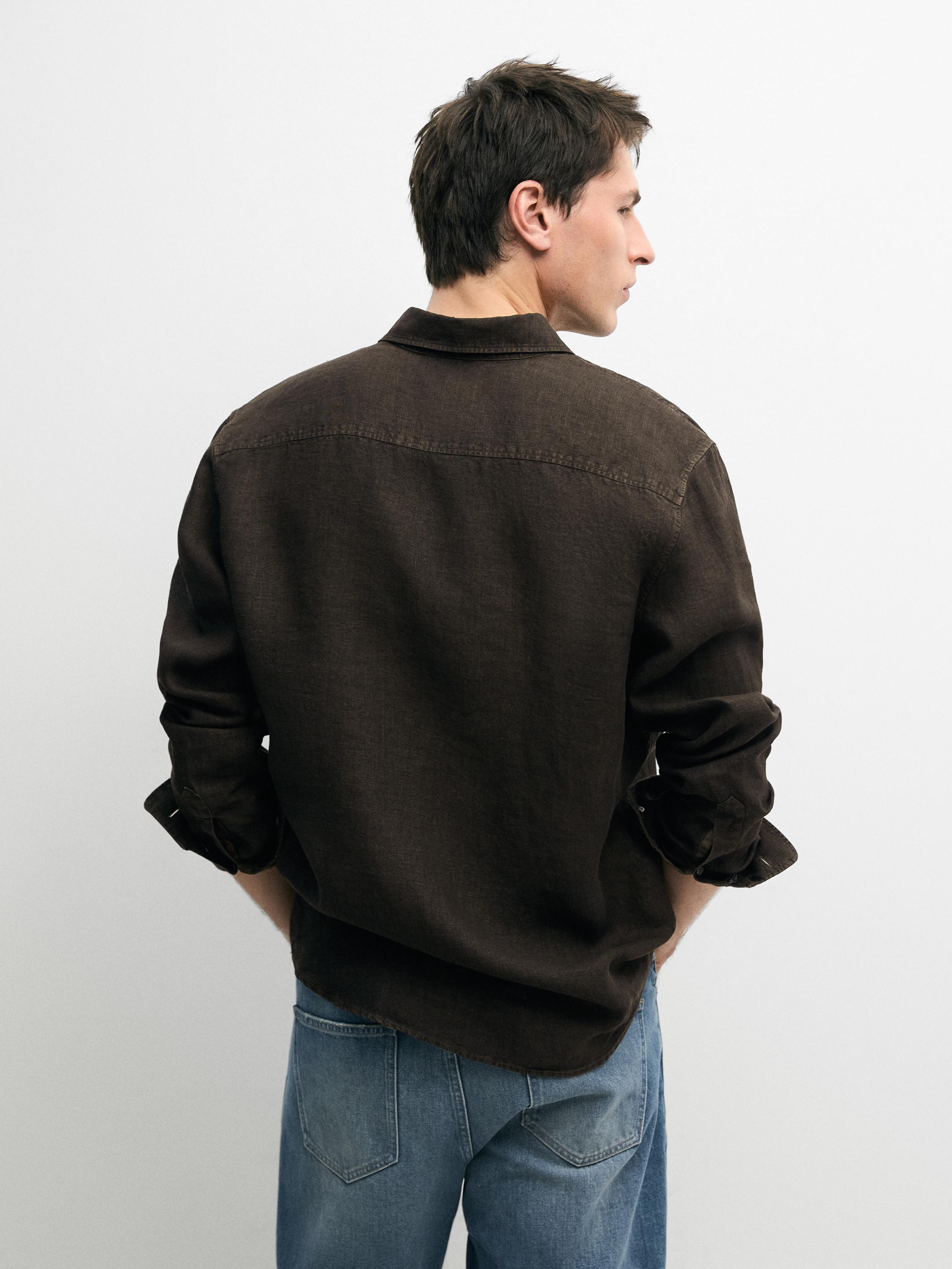 100% linen regular fit shirt — Khaki