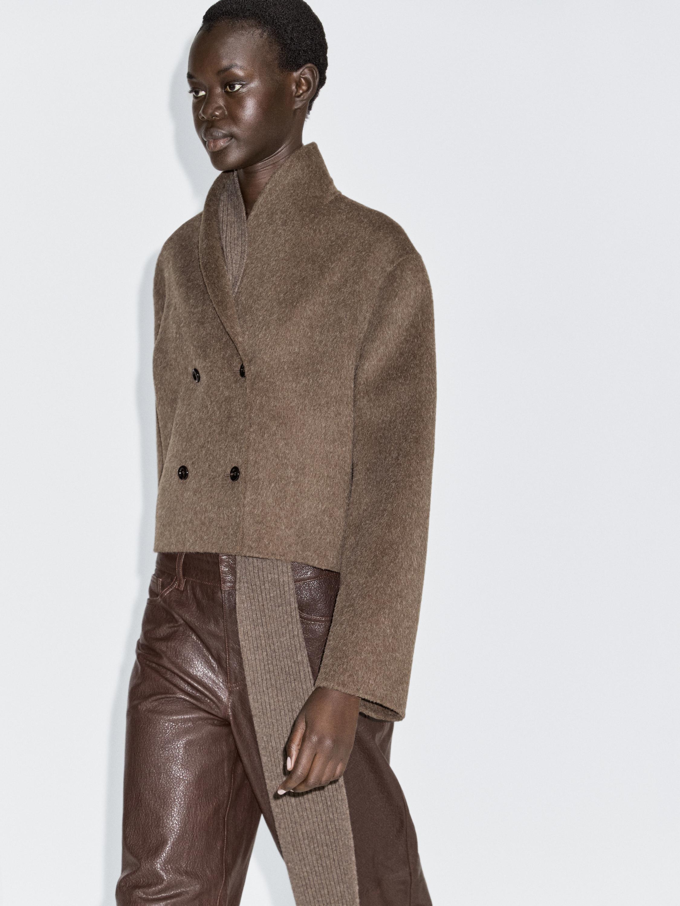 Short wool blend double-breasted jacket