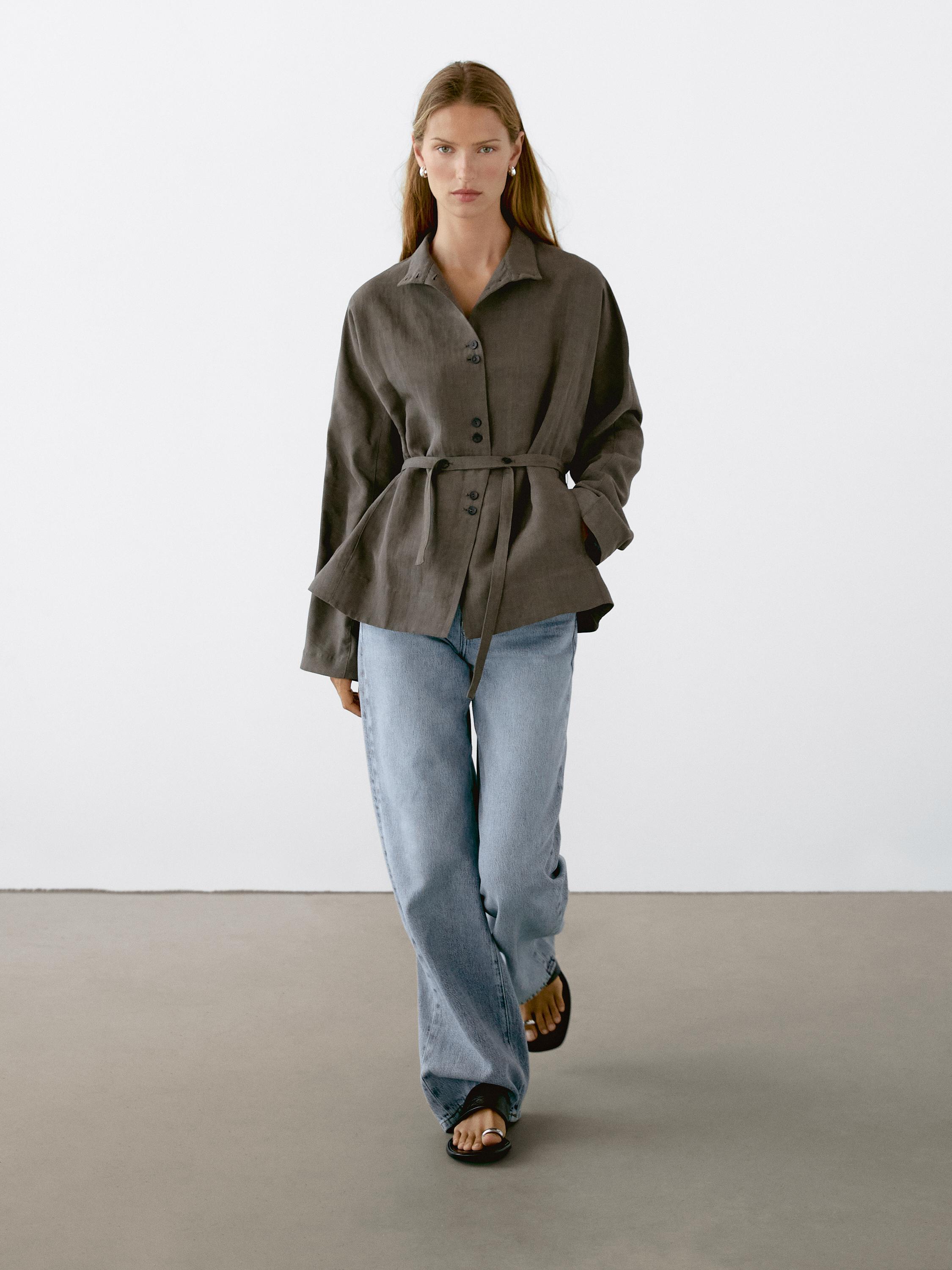 Mao collar jacket with linen