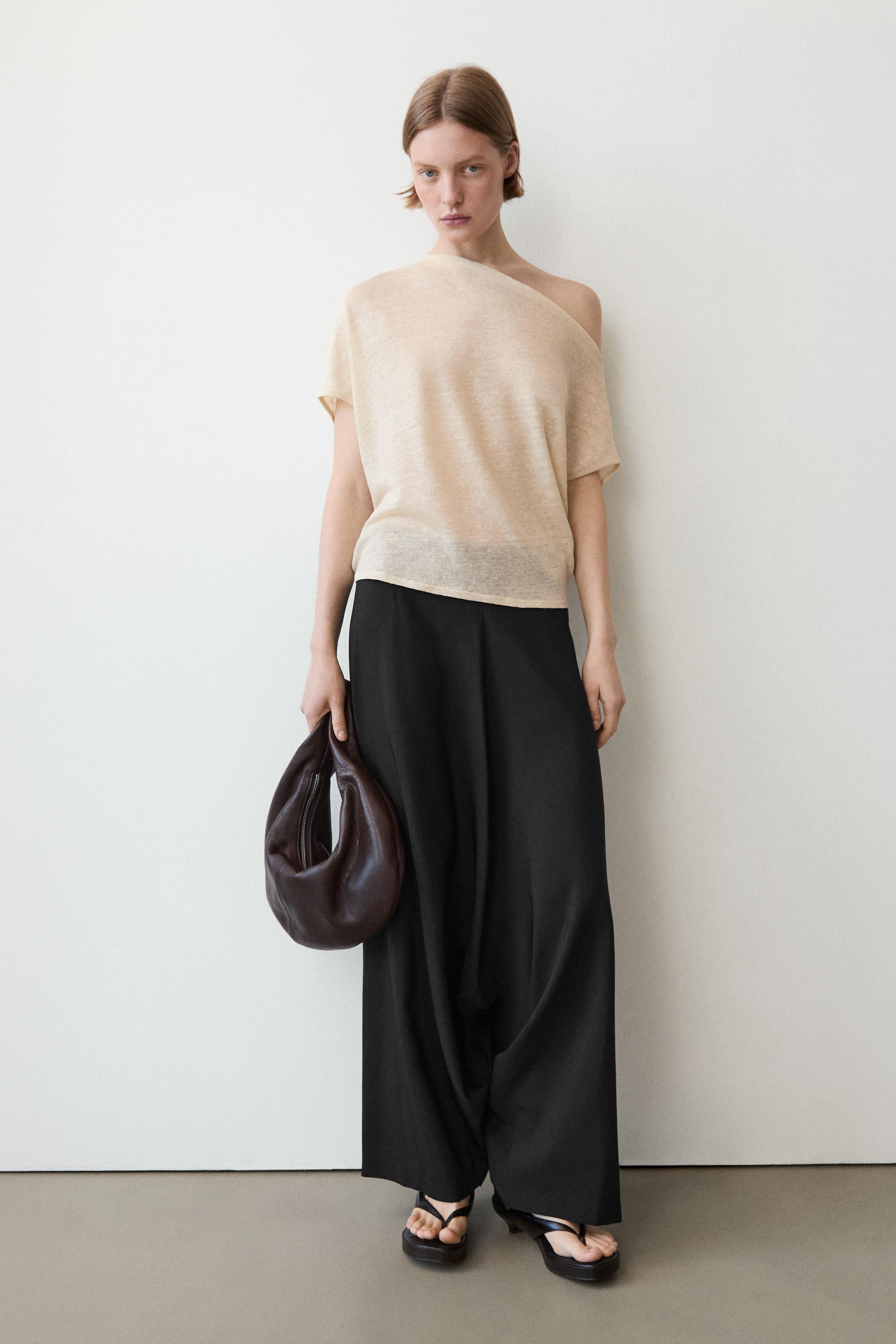 Linen blend asymmetric cropped cape — CREAM