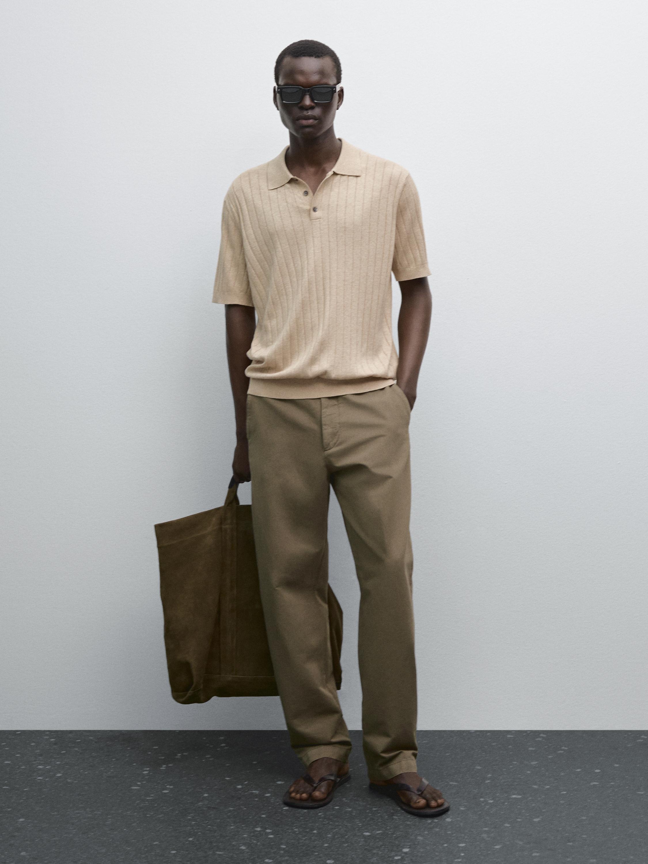 Ribbed knit polo shirt
