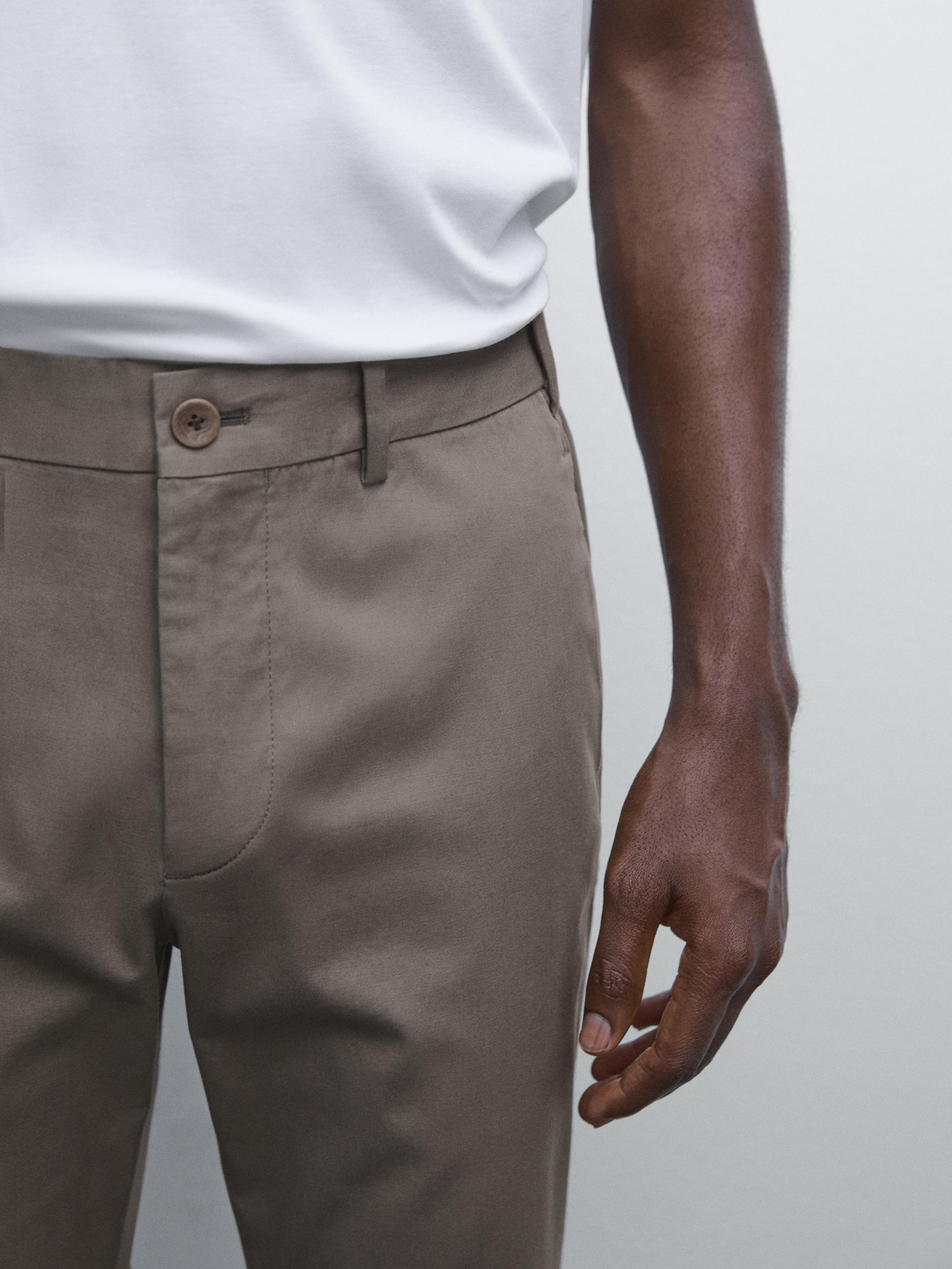 Cotton blend slim fit trousers