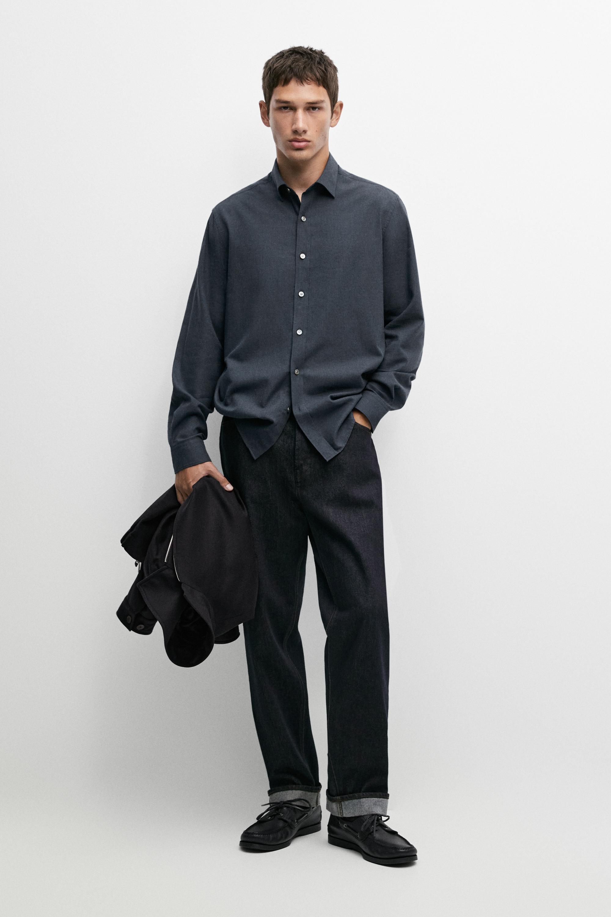 100% cotton melange twill regular fit shirt