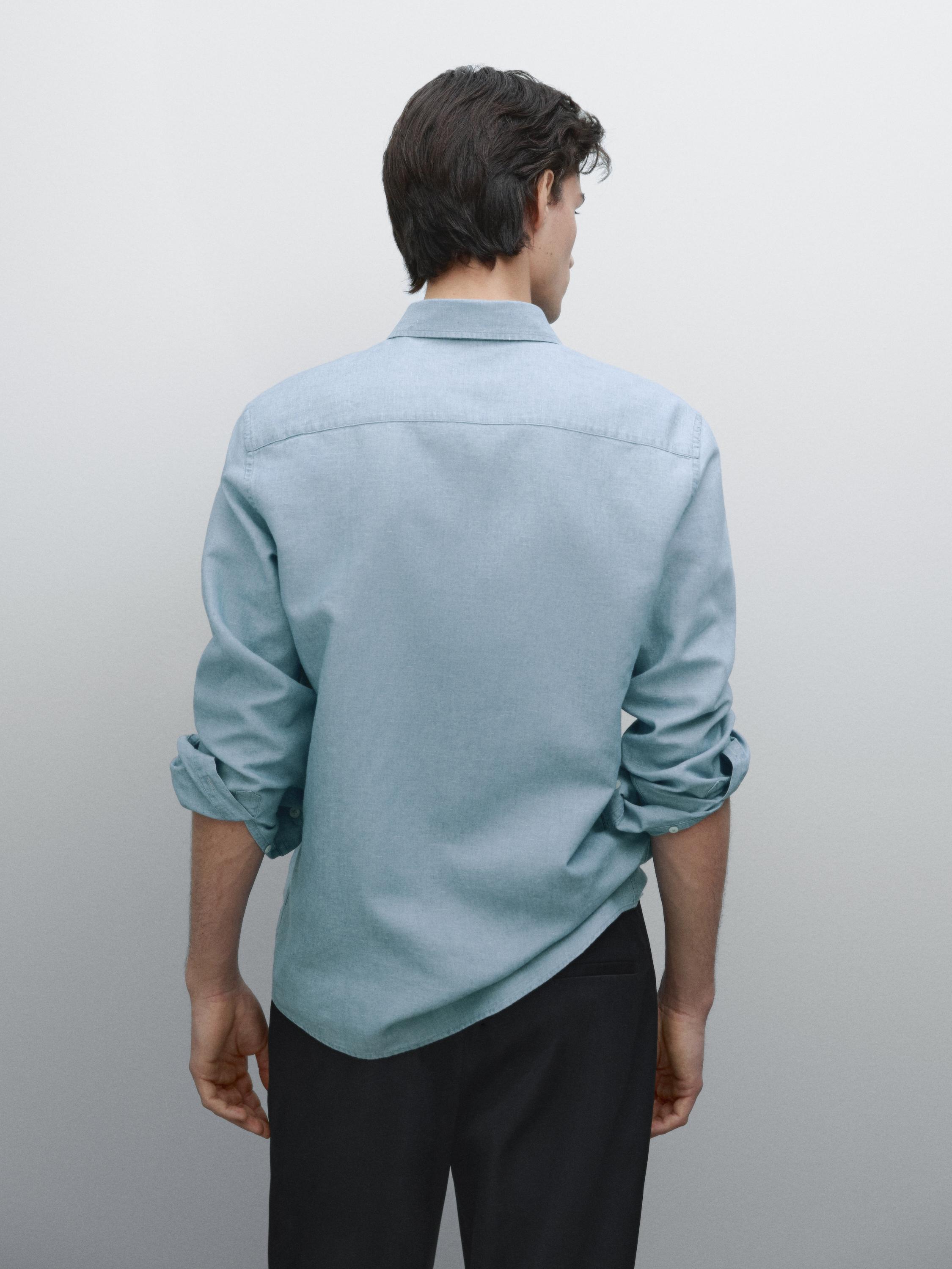Cotton blend slim fit denim shirt