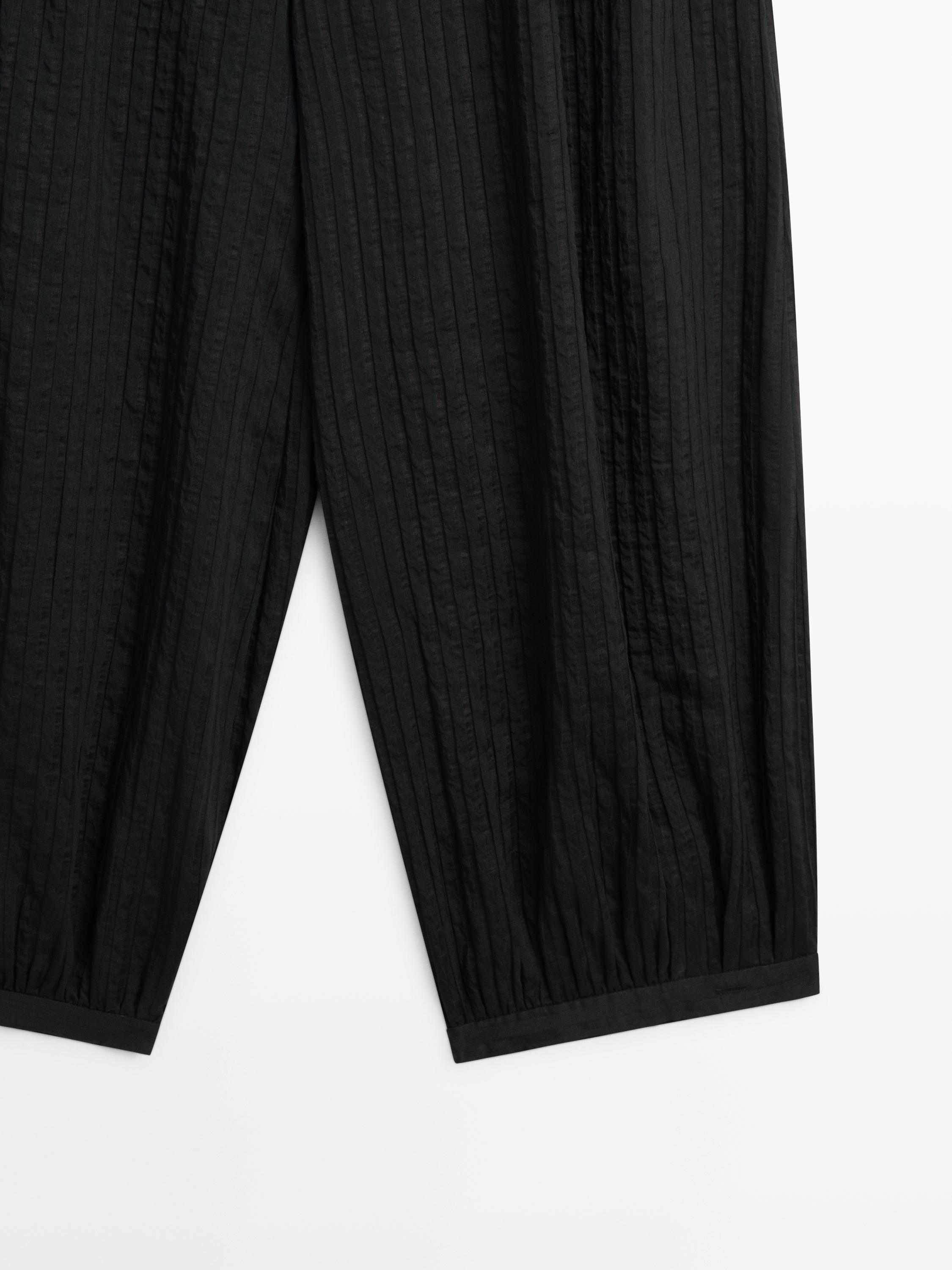 Flowing linen-blend drop crotch pants — BLACK