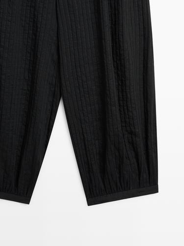 Flowing linen-blend drop crotch pants — BLACK 7