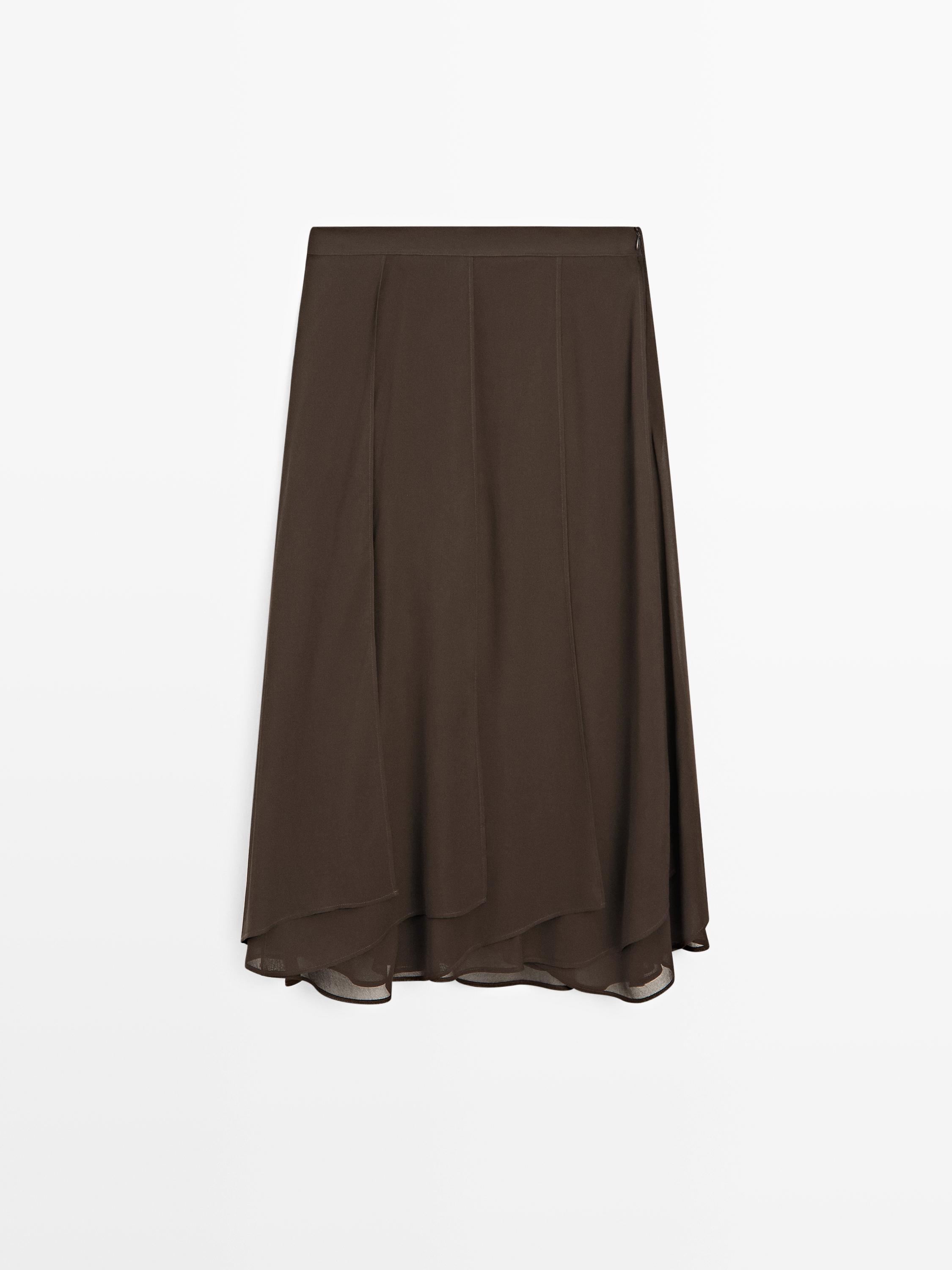 Saia midi fluida com folhos