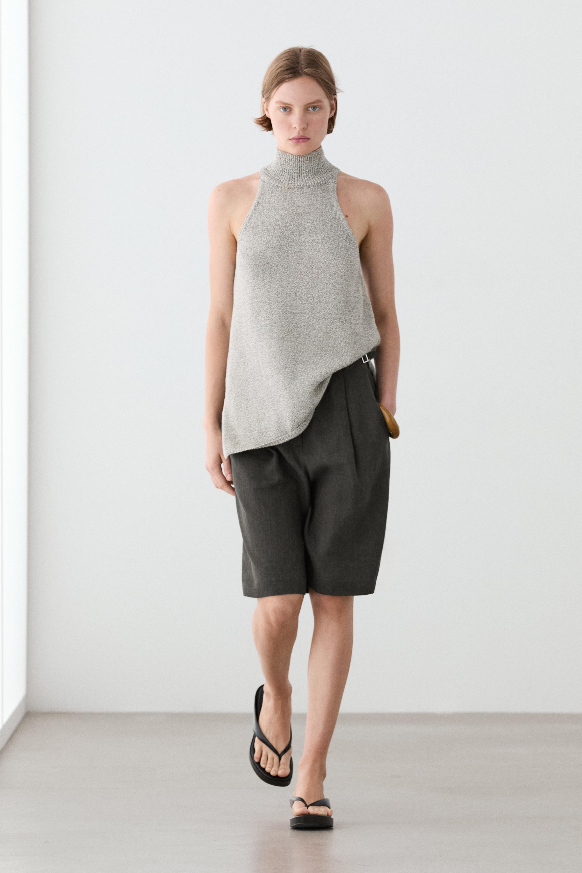Asymmetric knit top — STONE