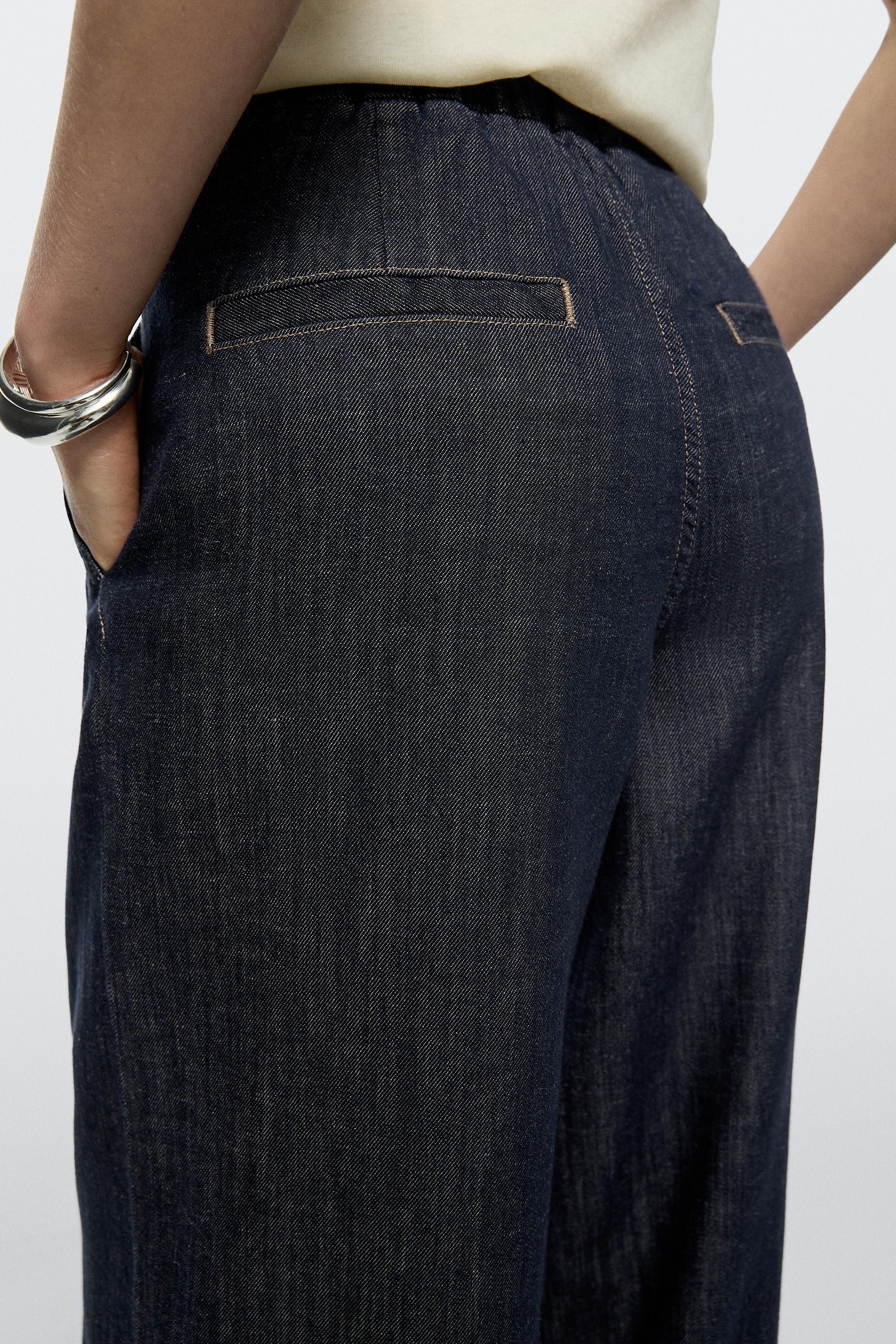 Cotton blend pleated semi-jogger pants — DARK BLUE