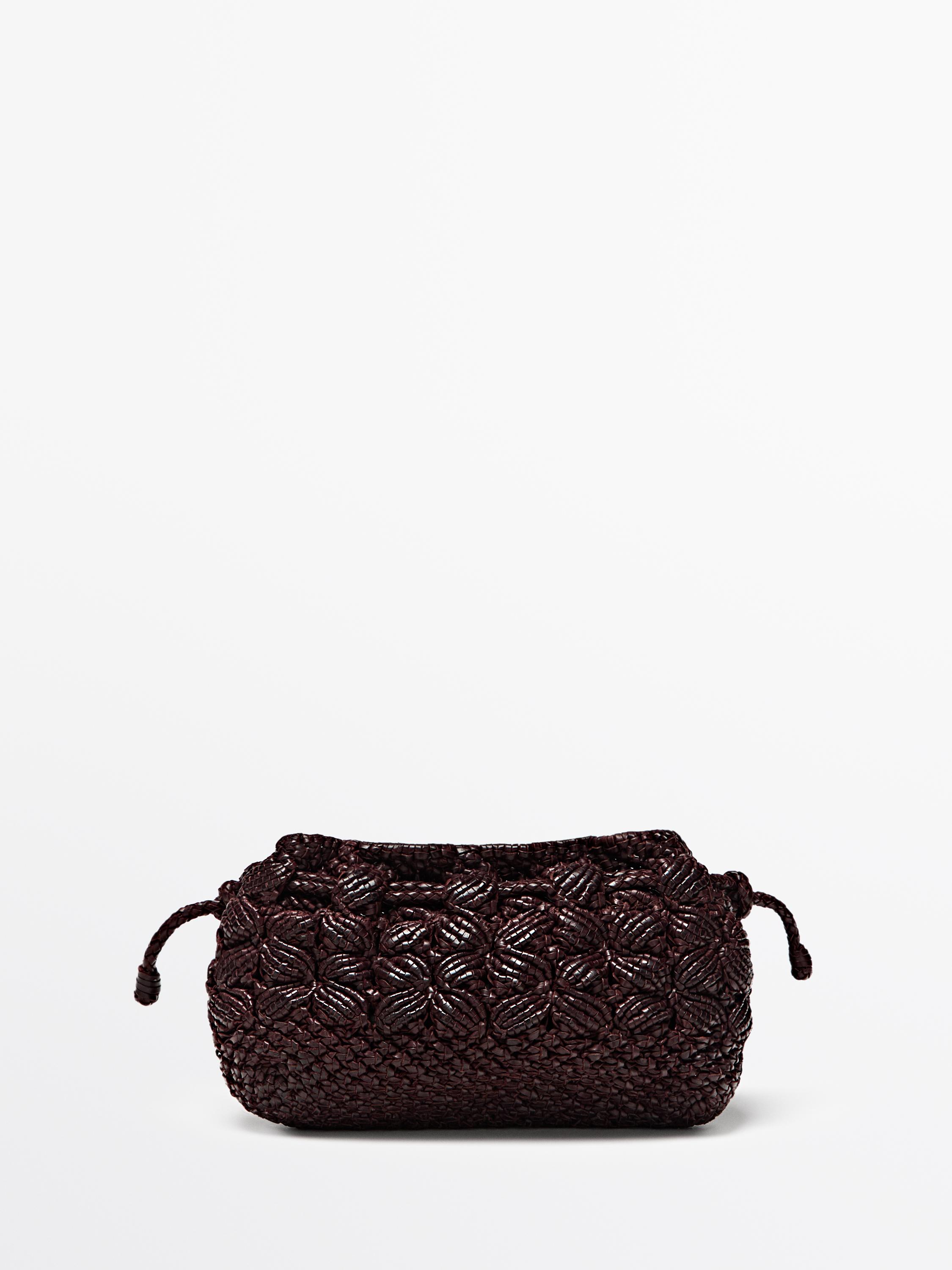 Nappa leather macramé pouch bag — BURGUNDY
