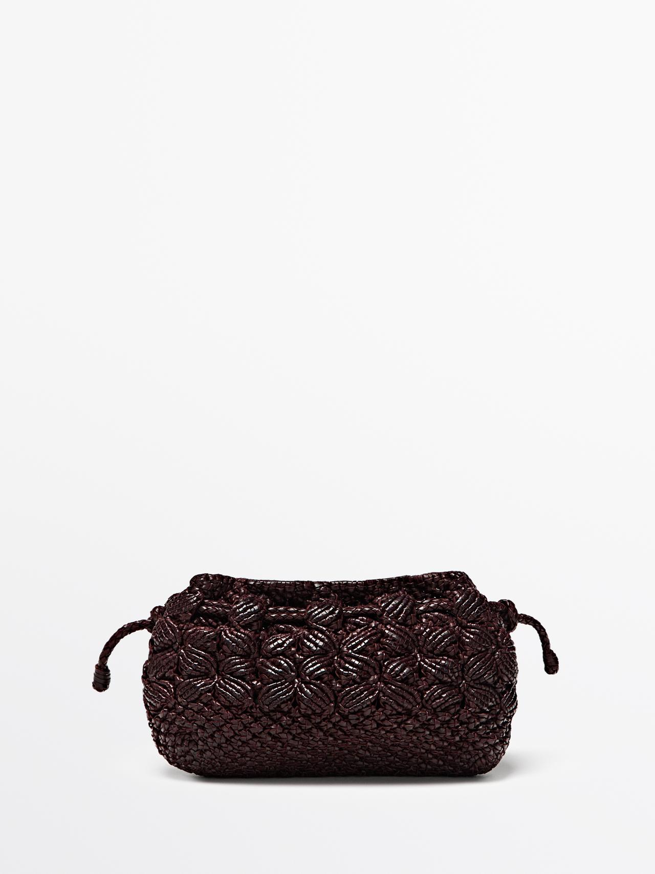 Nappa leather macramé pouch bag — BURGUNDY
