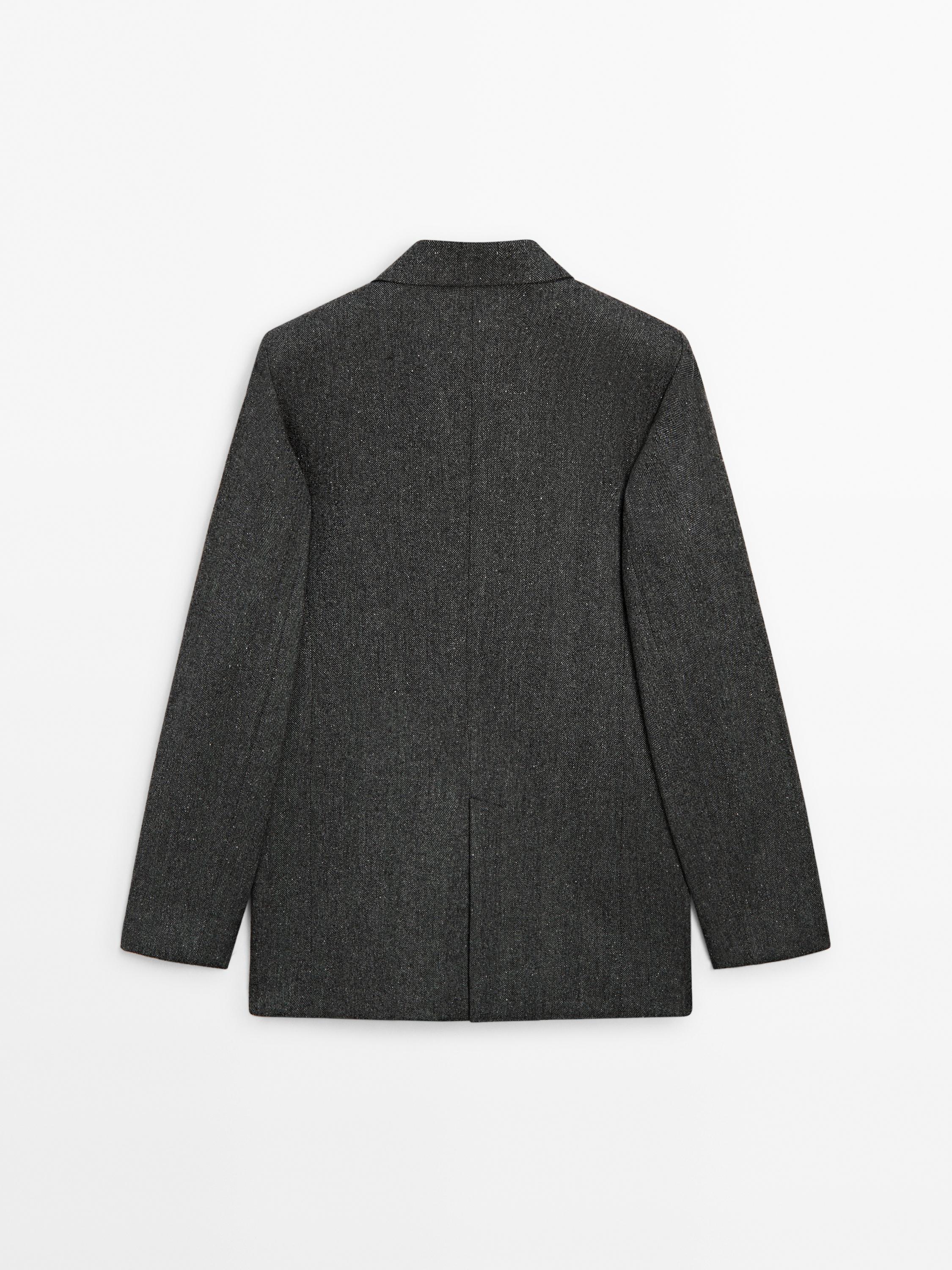 Wool blend herringbone suit blazer