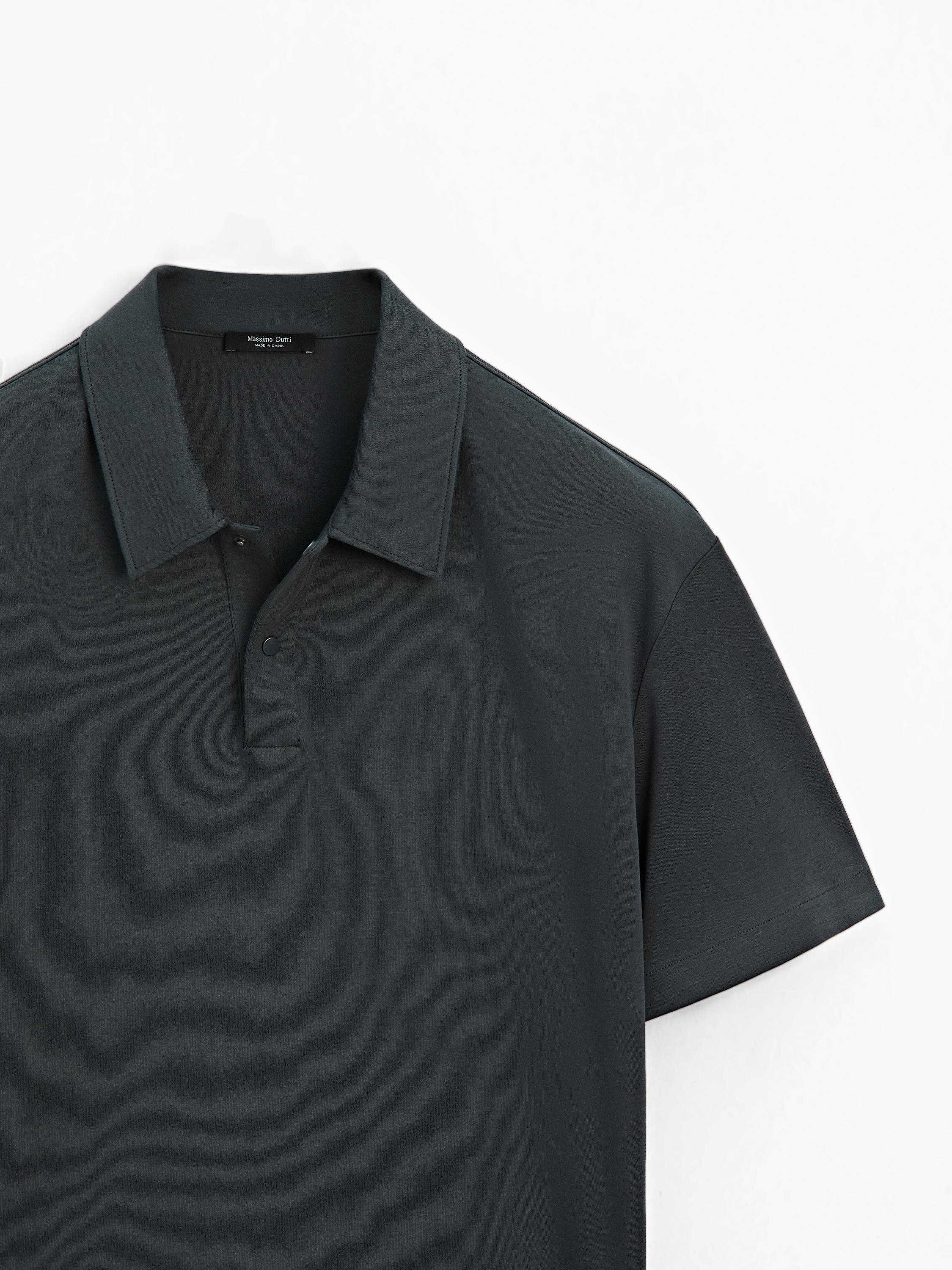 Short sleeve polo shirt with snap-button placket
