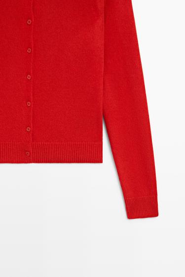 100% cashmere cropped knit cardigan — RED 7