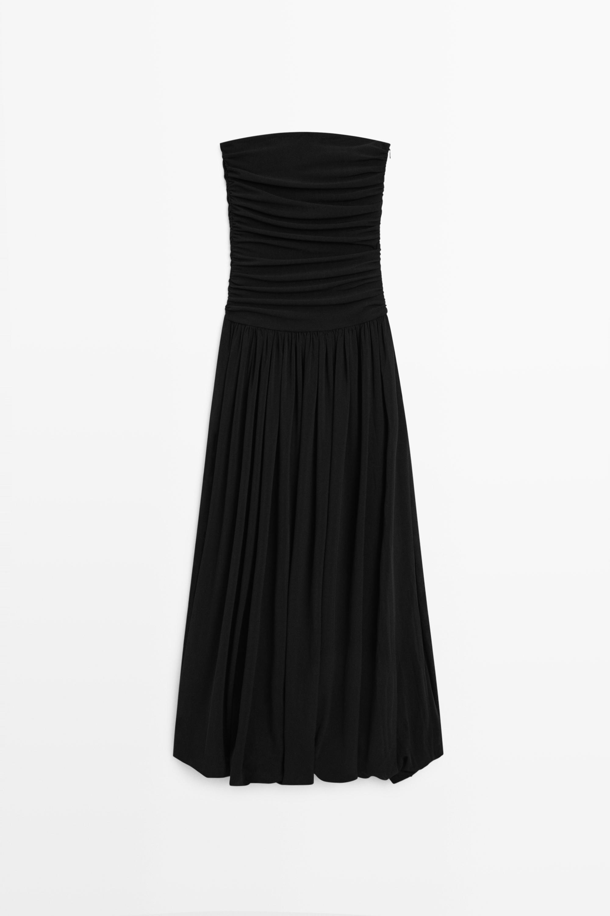 Strapless balloon midi dress — BLACK