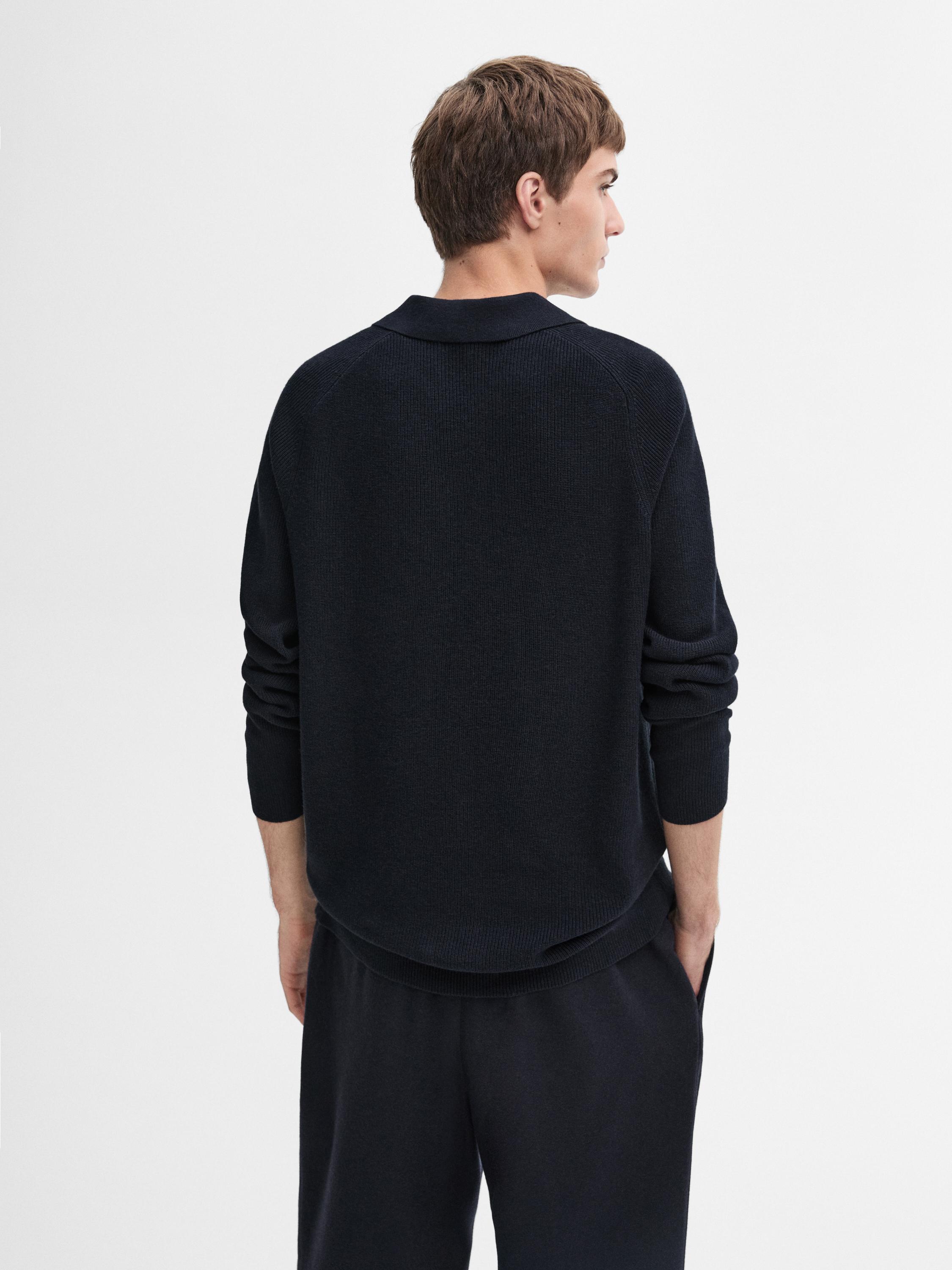 Ribbed knit polo collar sweater