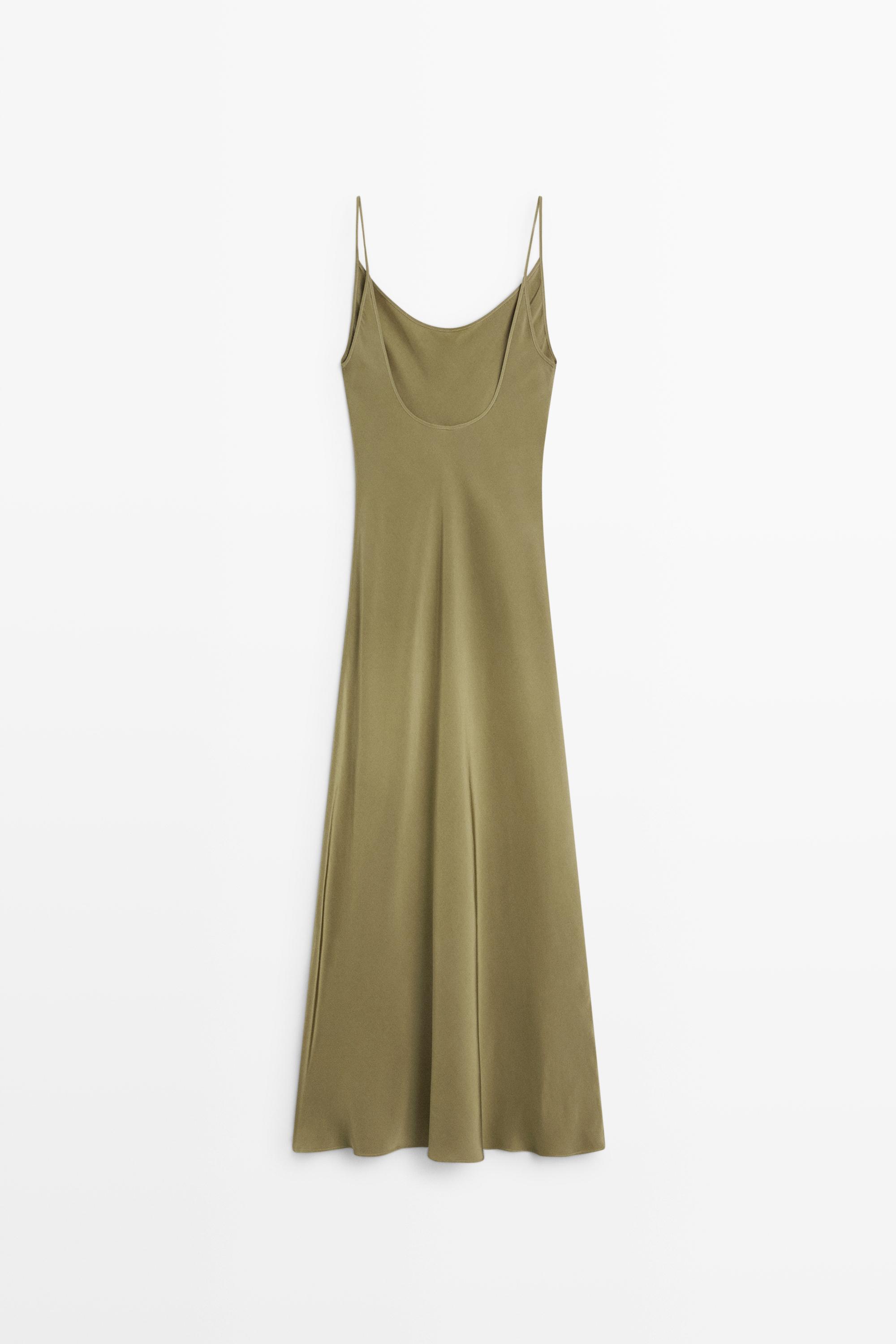Spaghetti strap lingerie midi dress — GREEN