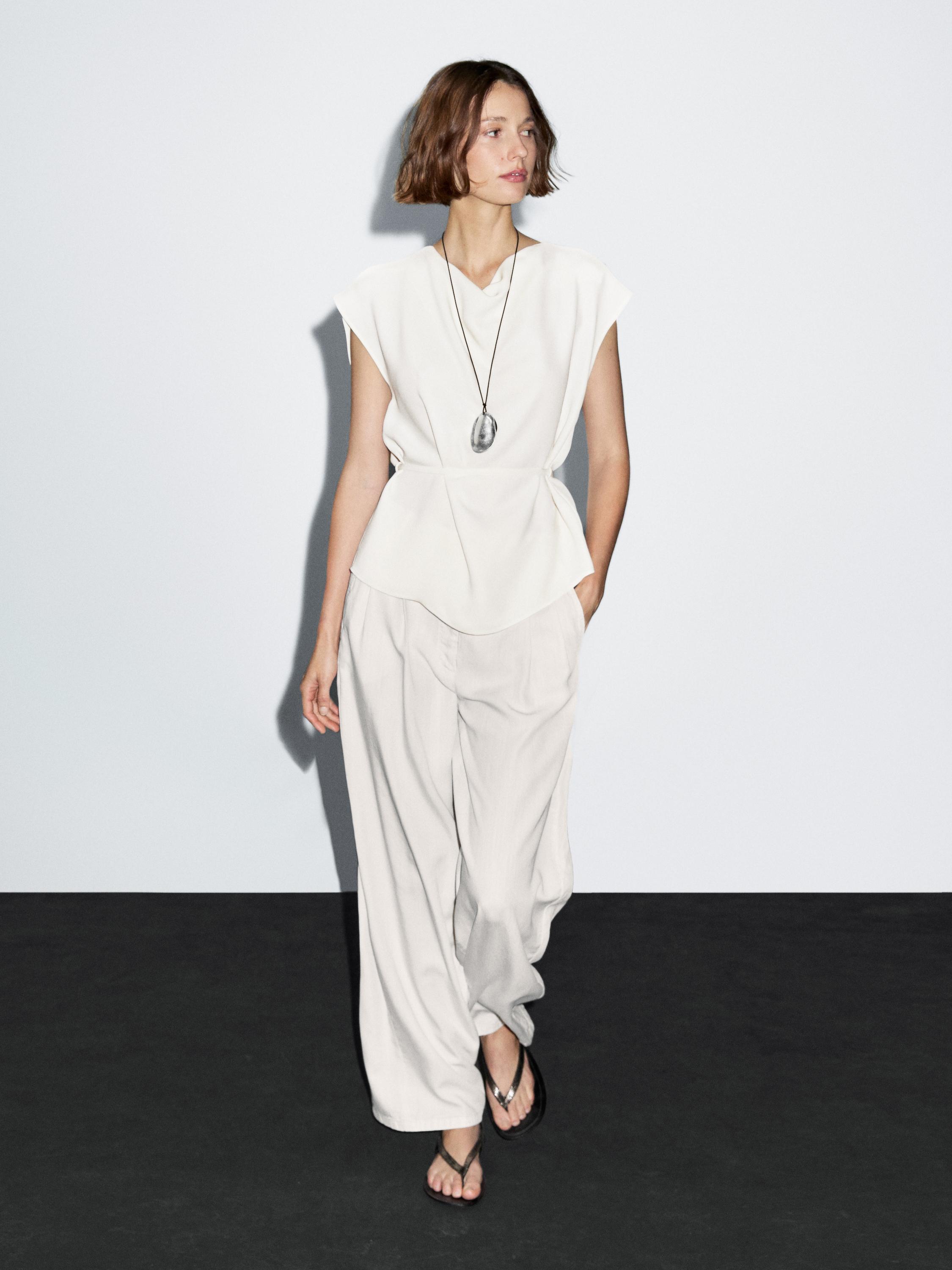 Draped neckline crepe top